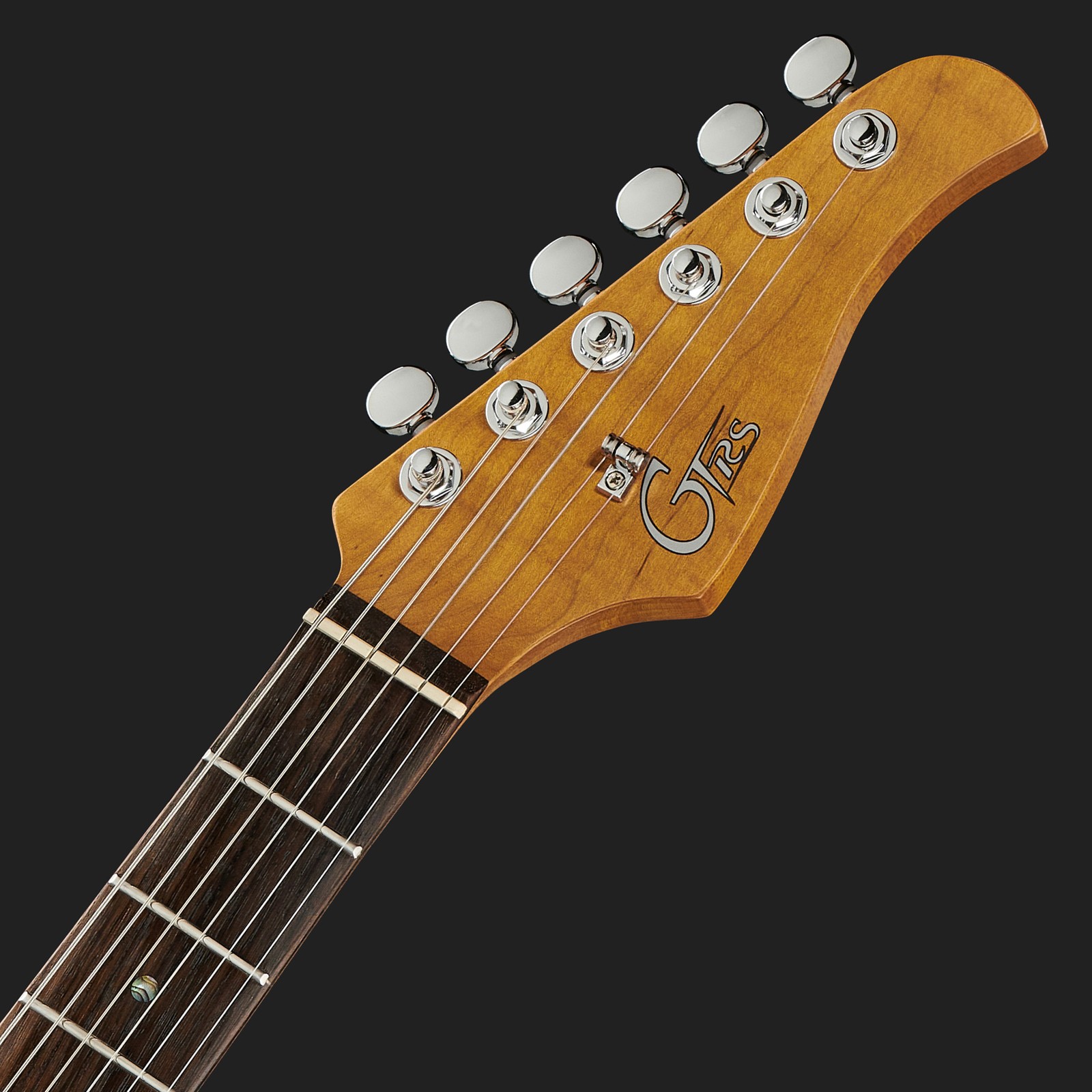 GTRS logo on the headstock of the Mooer GTRS Guitars Prof. 800 TB