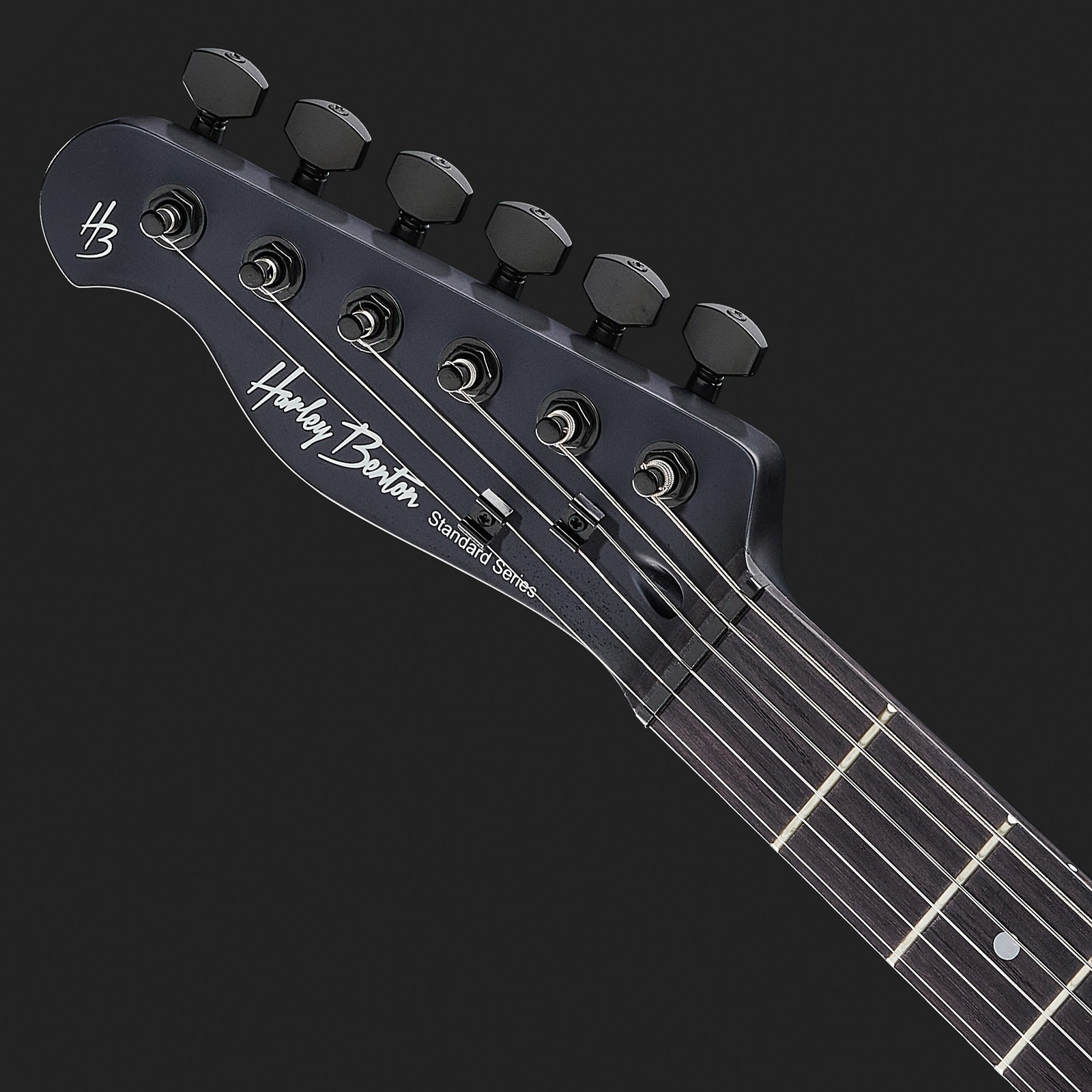 Harley Benton TE-20HH LH headstock in matt black with Harley Benton logo