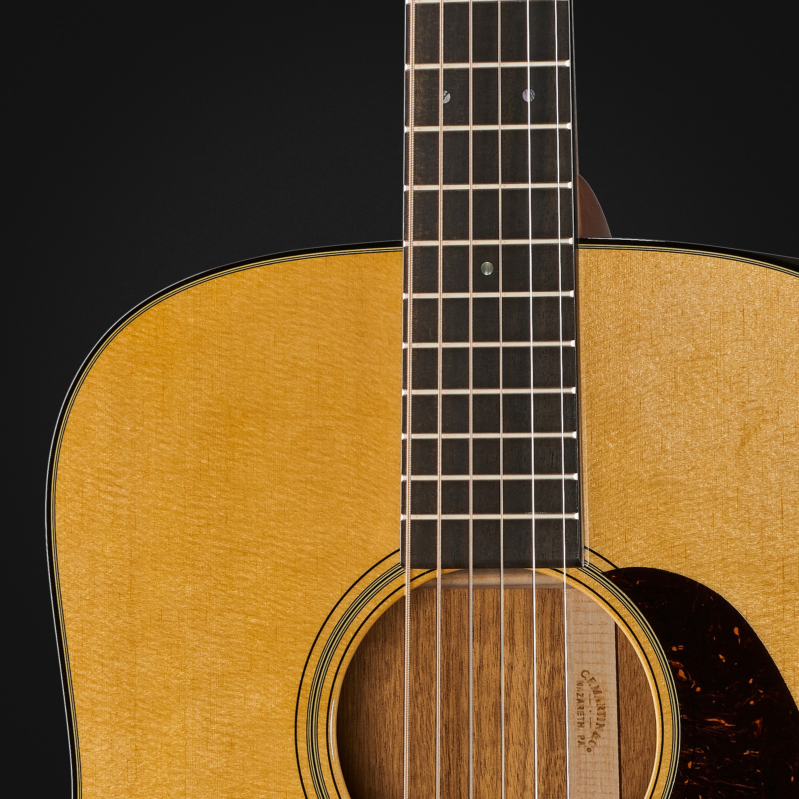 Detail des Schallloch und Inlays der Martin Guitars D18