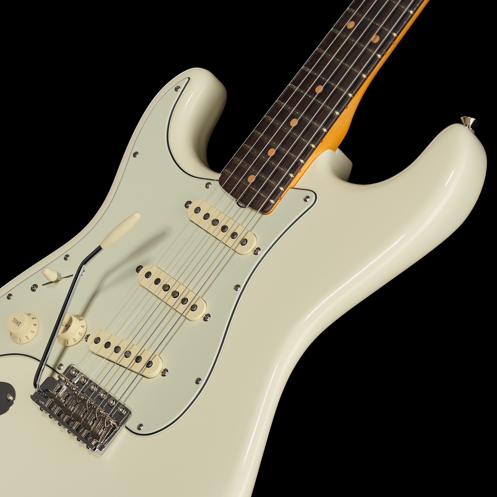 Fender E-Gitarre Stratocaster American Vintage II Olympic White Linkshänder Nahaufnahme Schlagbrett Tonabnehmer Tremolo