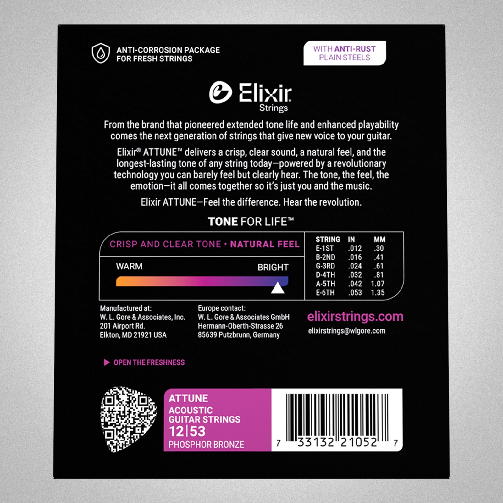 Elixir Attune 21052 Phosphor Bronze, Rückseite Verpackung