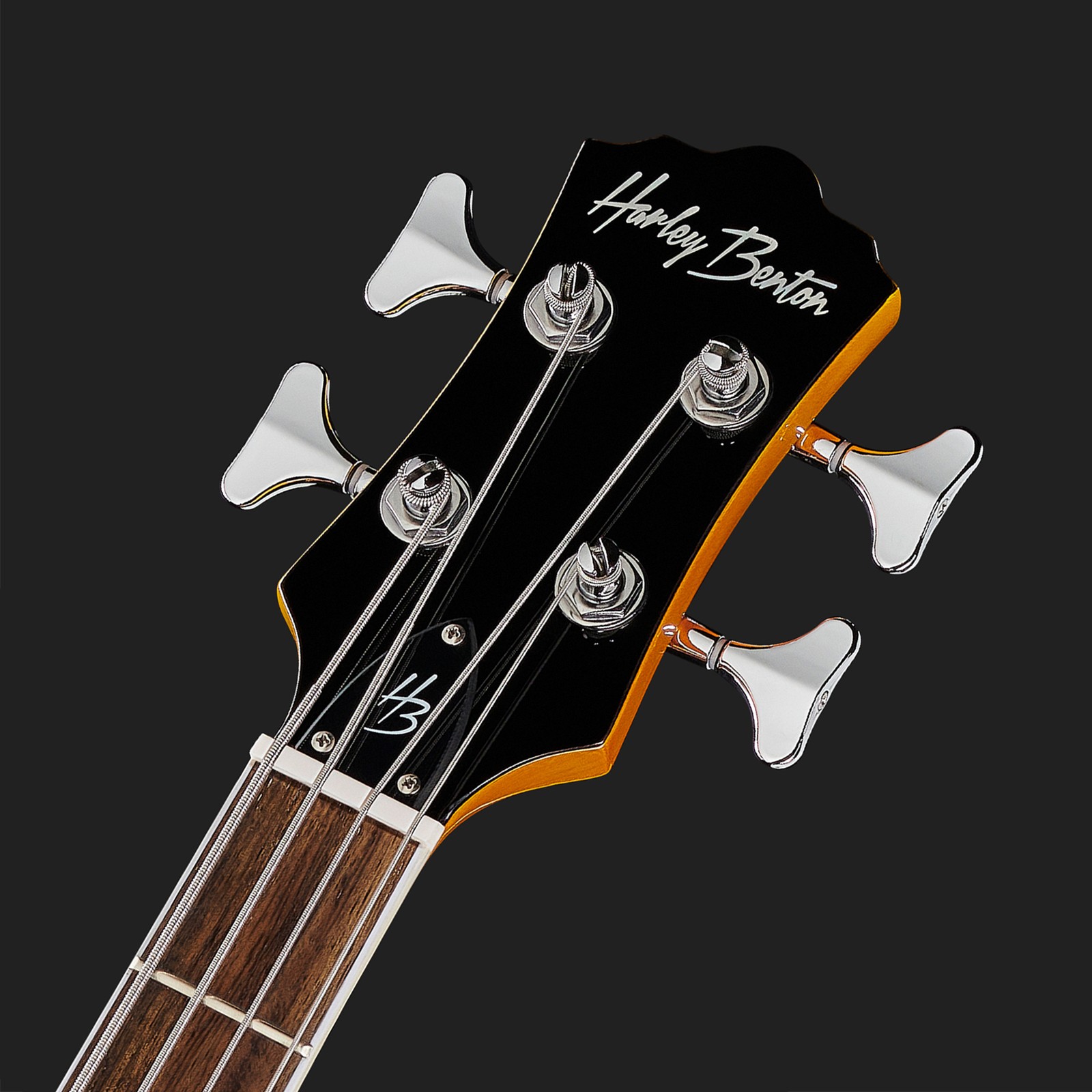 Headstock of the Harley Benton HB-50 Vintage Orange, semi-hollow electric bass