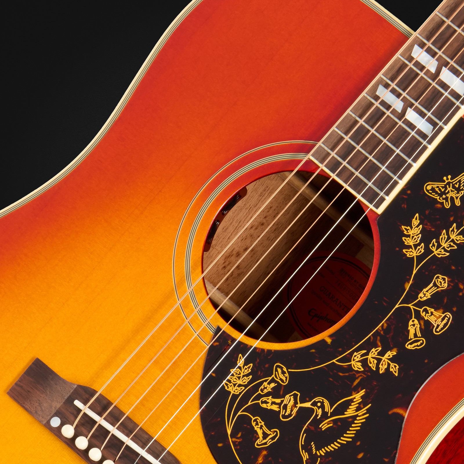 Epiphone 1960 Hummingbird Reissue HTS IBC, acoustic guitar, soundhole and pickguard
