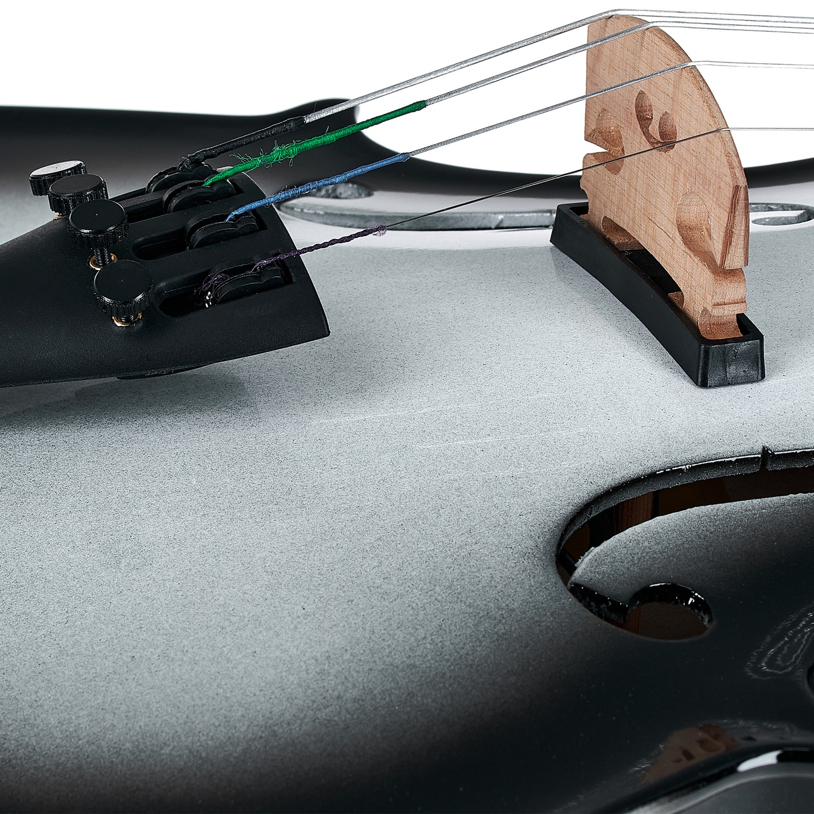 Steg auf der Harley Benton HBV 800GYB Acoustic-Electric Violine