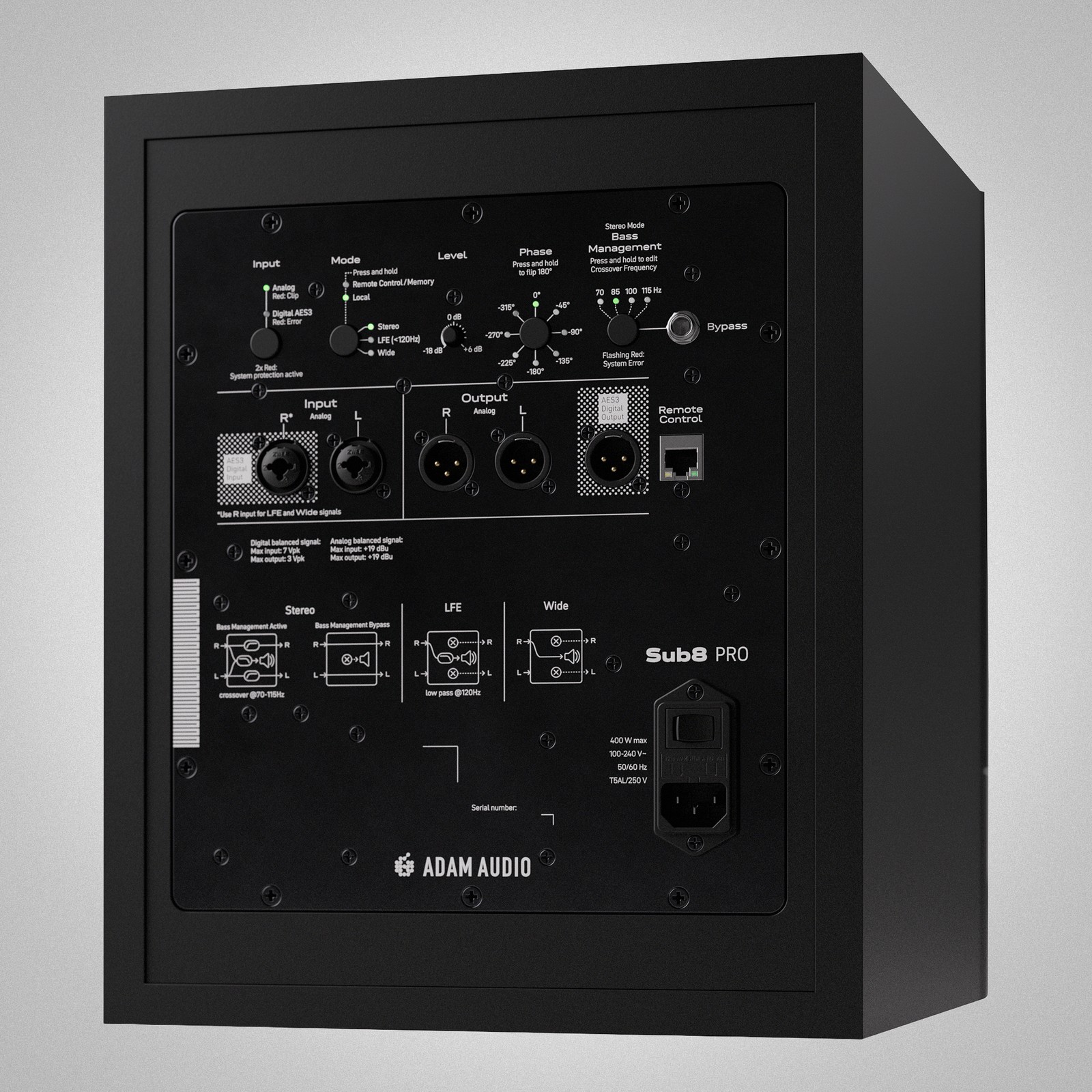 Rückseite des ADAM Audio Sub 8 Pro
