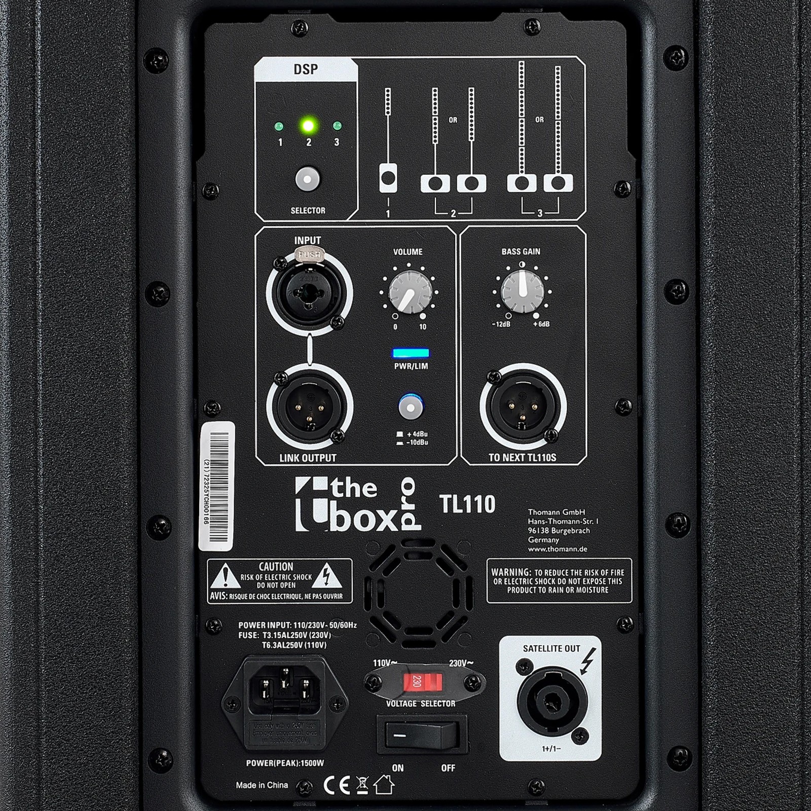 Rückseite der the box pro TL 110, aktiver Subwoofer mit DSP