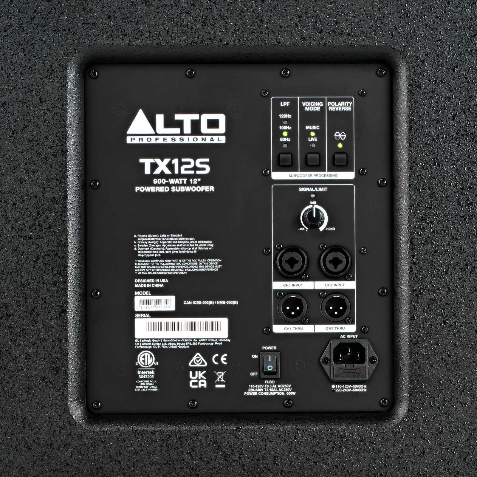 Rückseite des Alto TX 12S Subwoofers