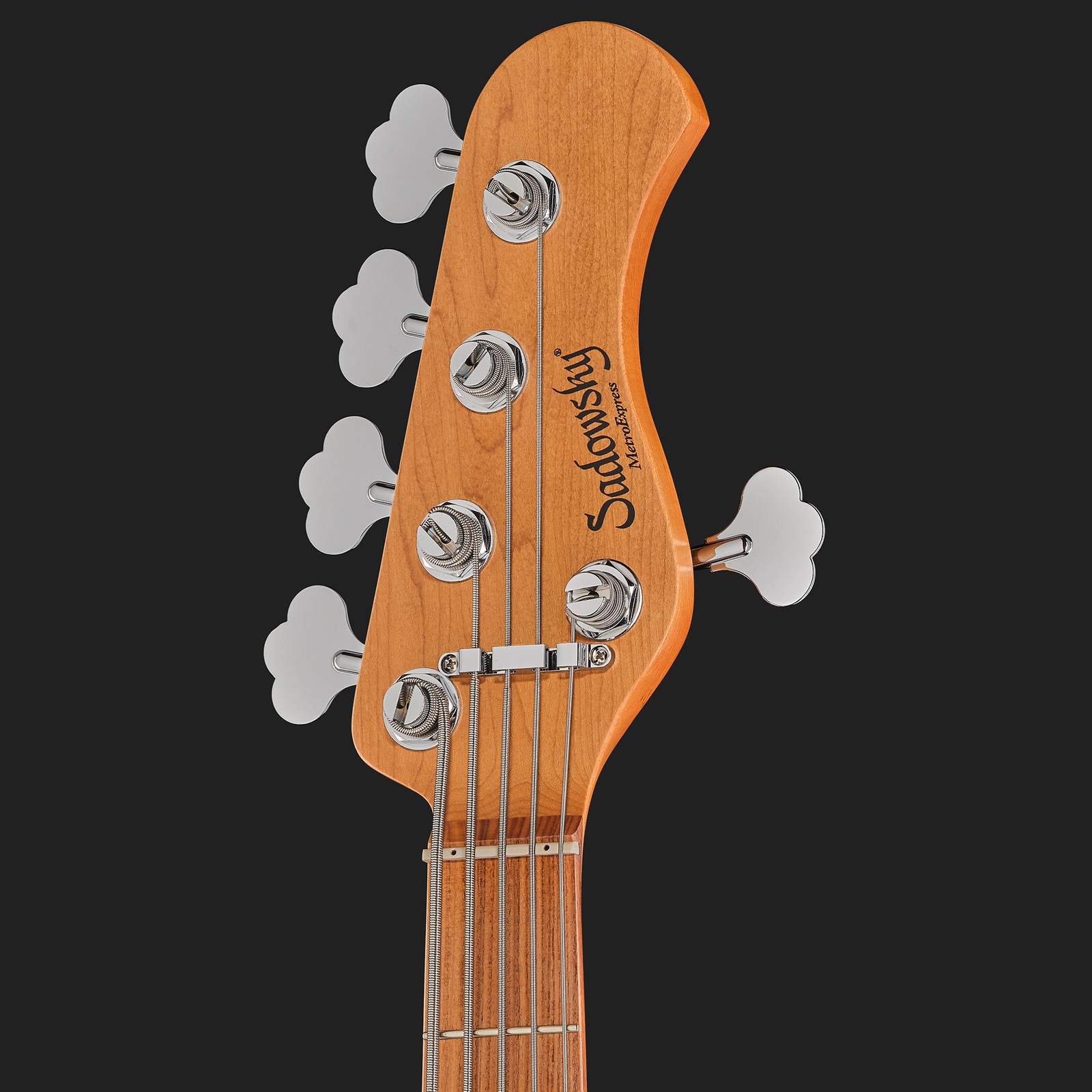 Sadowsky MetroExpress 21 Vintage JJ5 Morado Champagne Metallic, five-string bass, headstock