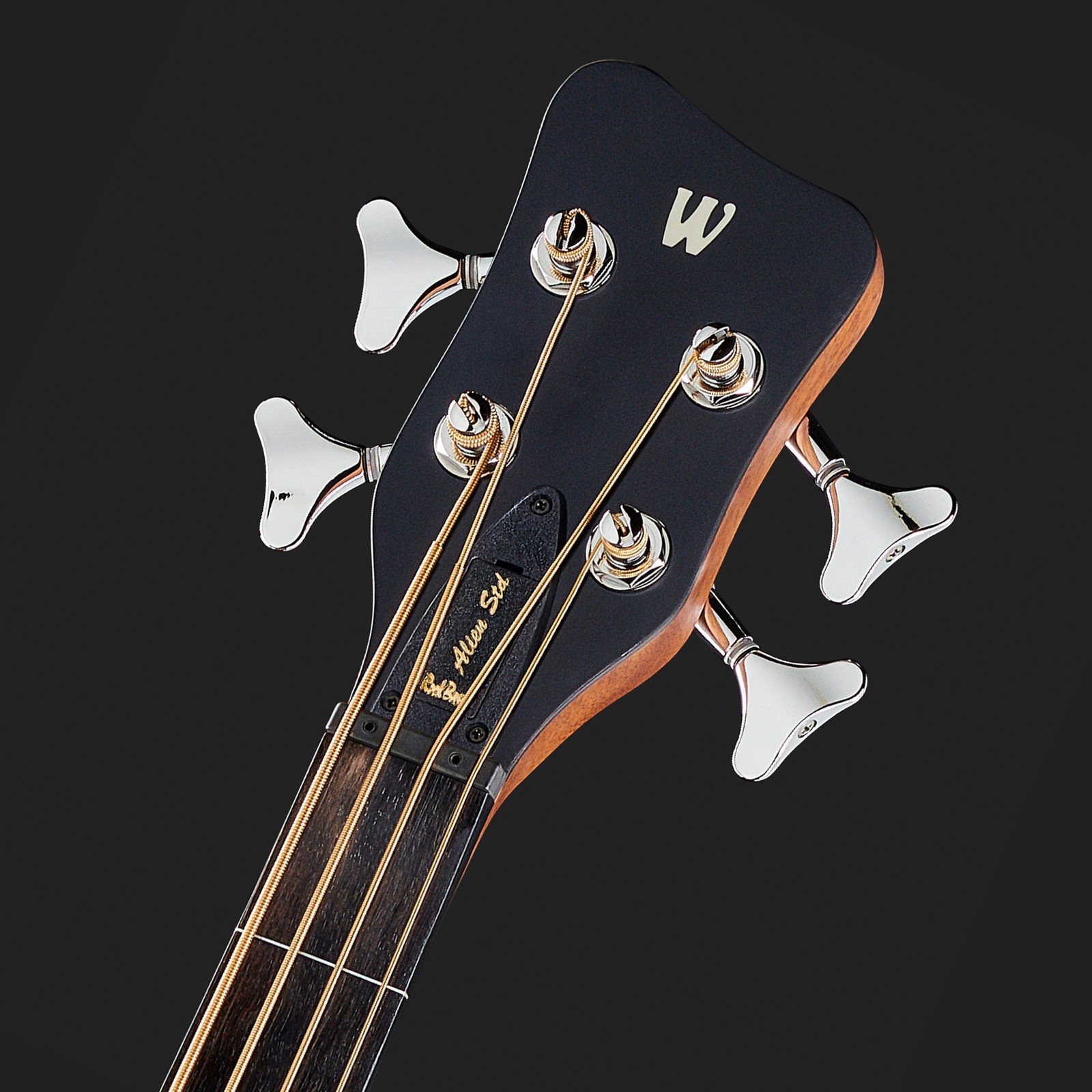 Warwick RB Alien Standard FL, Satin Black acoustic fretless bass, headstock