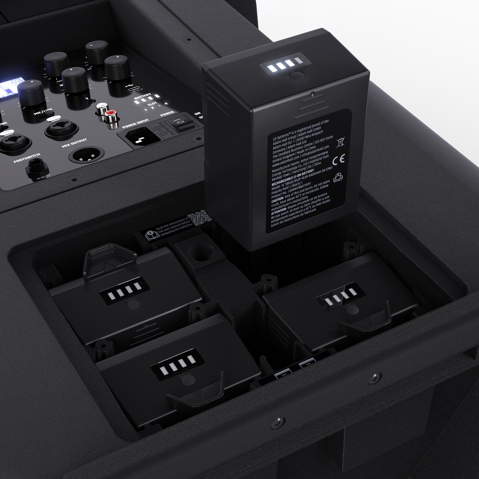 Akku-Steckplätze des LD Systems ANNY 12 Bluetooth-Lautsprechers