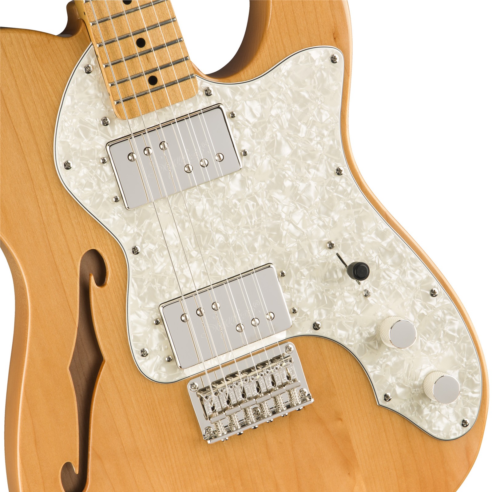 Zwei Wide Range Humbucker im Schlagbrett der Squier CV 70s Tele Thinline MN NAT