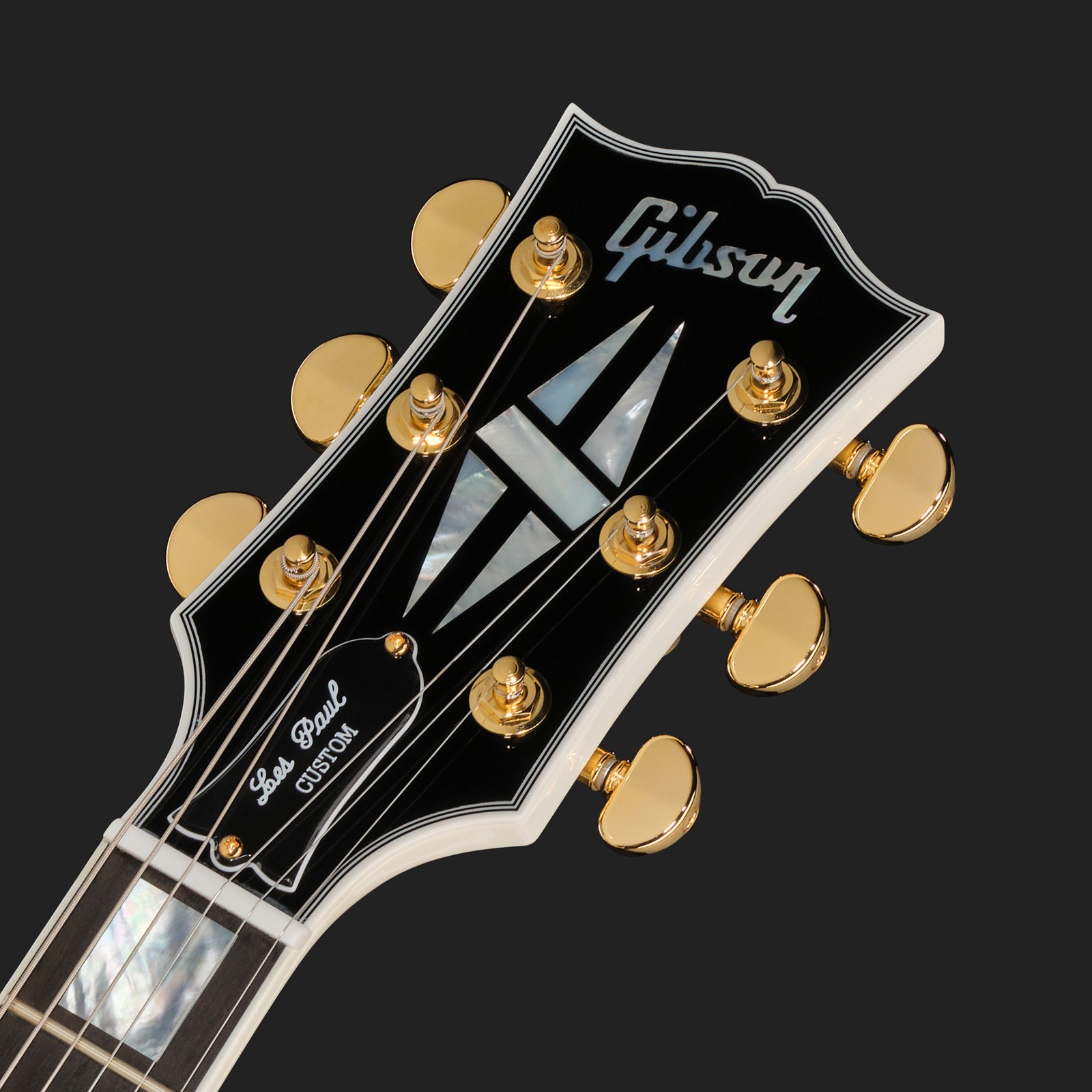 Kopfplate der Gibson Les Paul Custom AW E-Gitarre