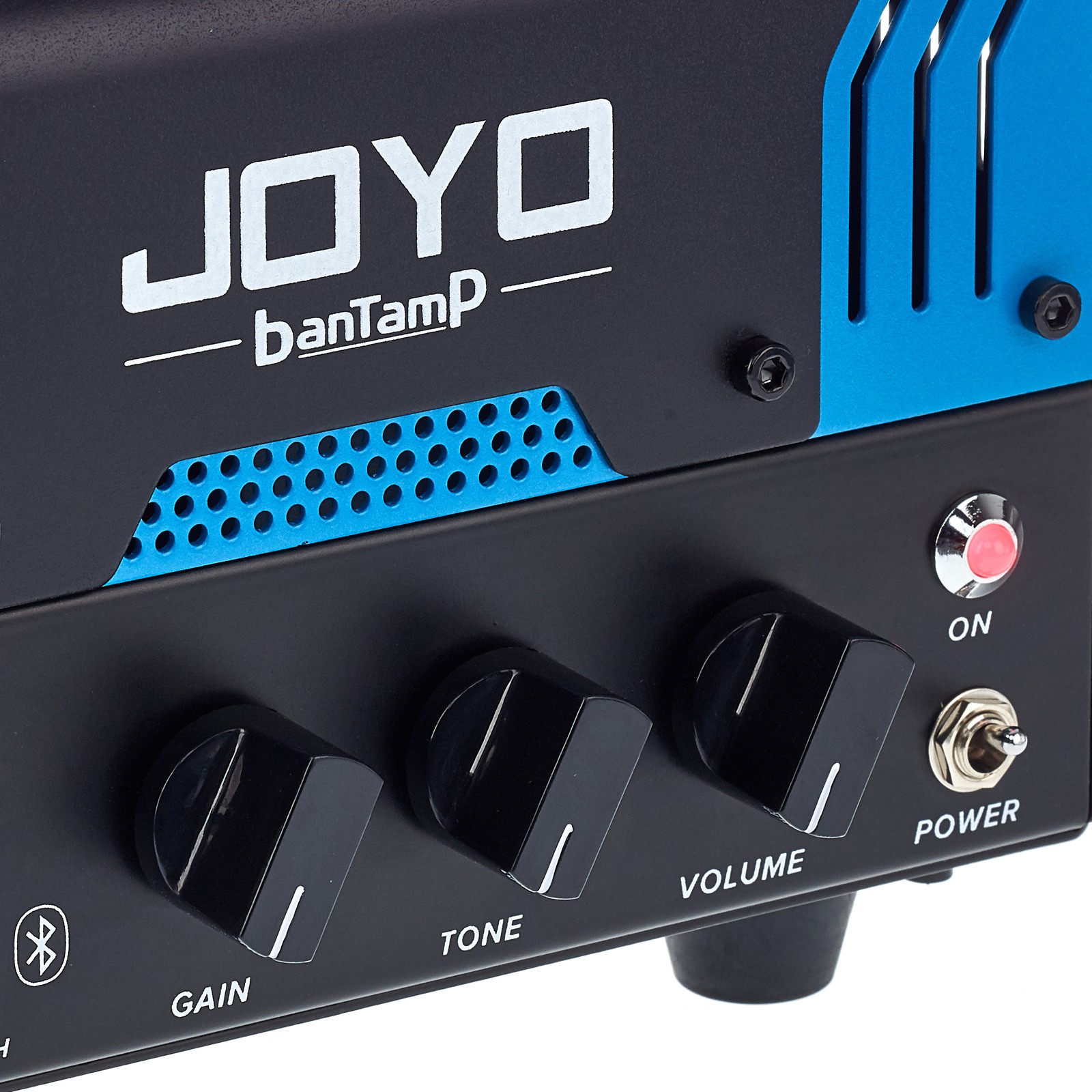 Regler am Joyo Bantamp Bluejay Topteil für E-Gitarre mit Bluetooth