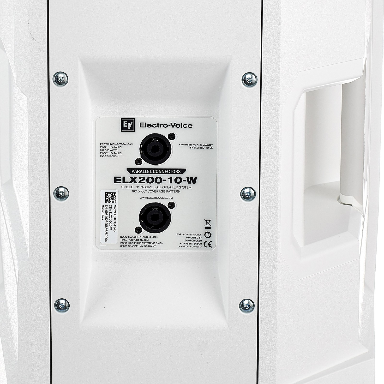 Controls on the rear of the EV ELX200-10-W, white 2-Way 10" Passive Speaker