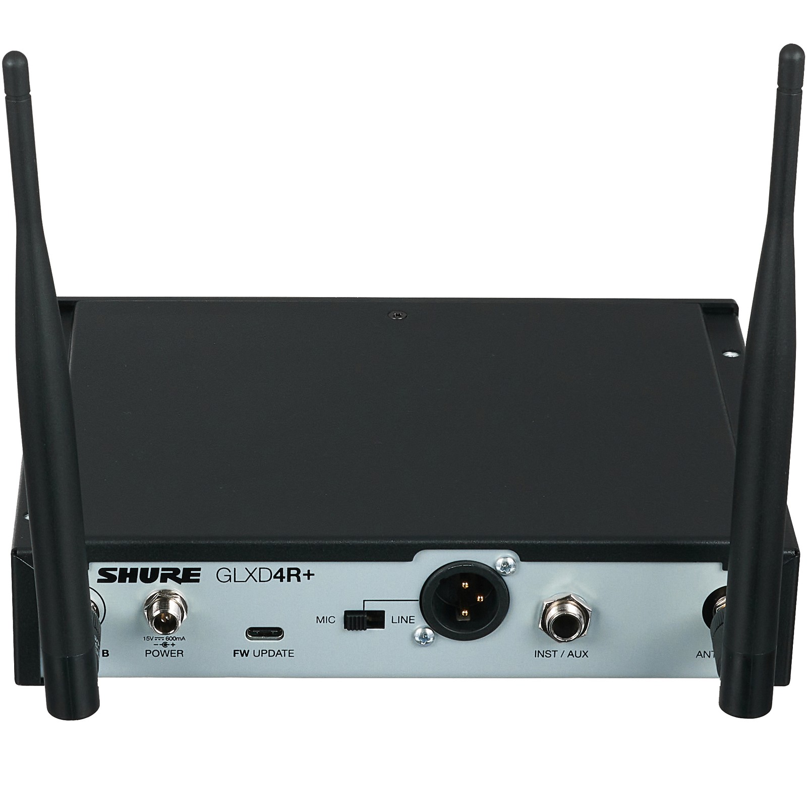 Rückseite mit Anschlüssen des Shure GLXD4R+ Rackempfänger