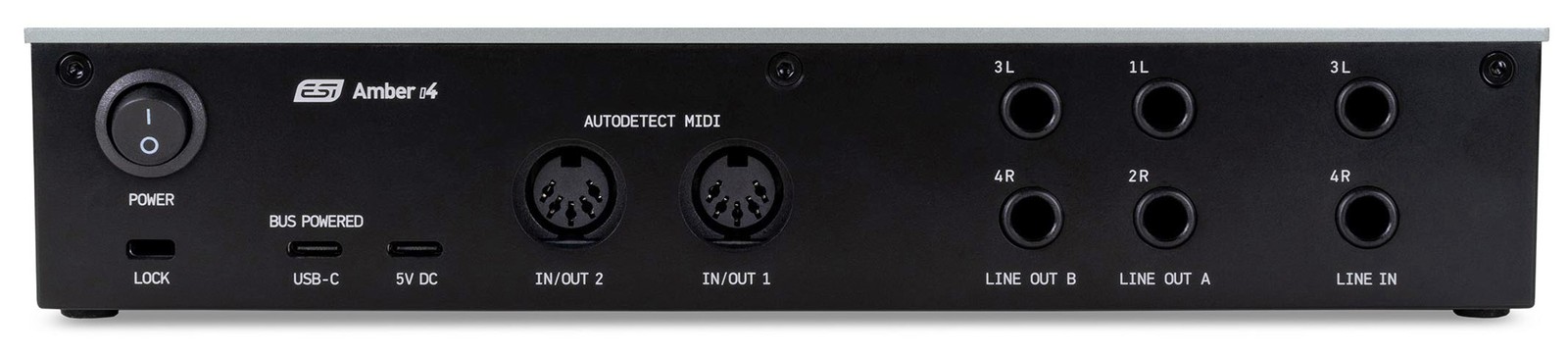 Rückseite des ESI Amber i4 Audiointerface mit Anschlüssen