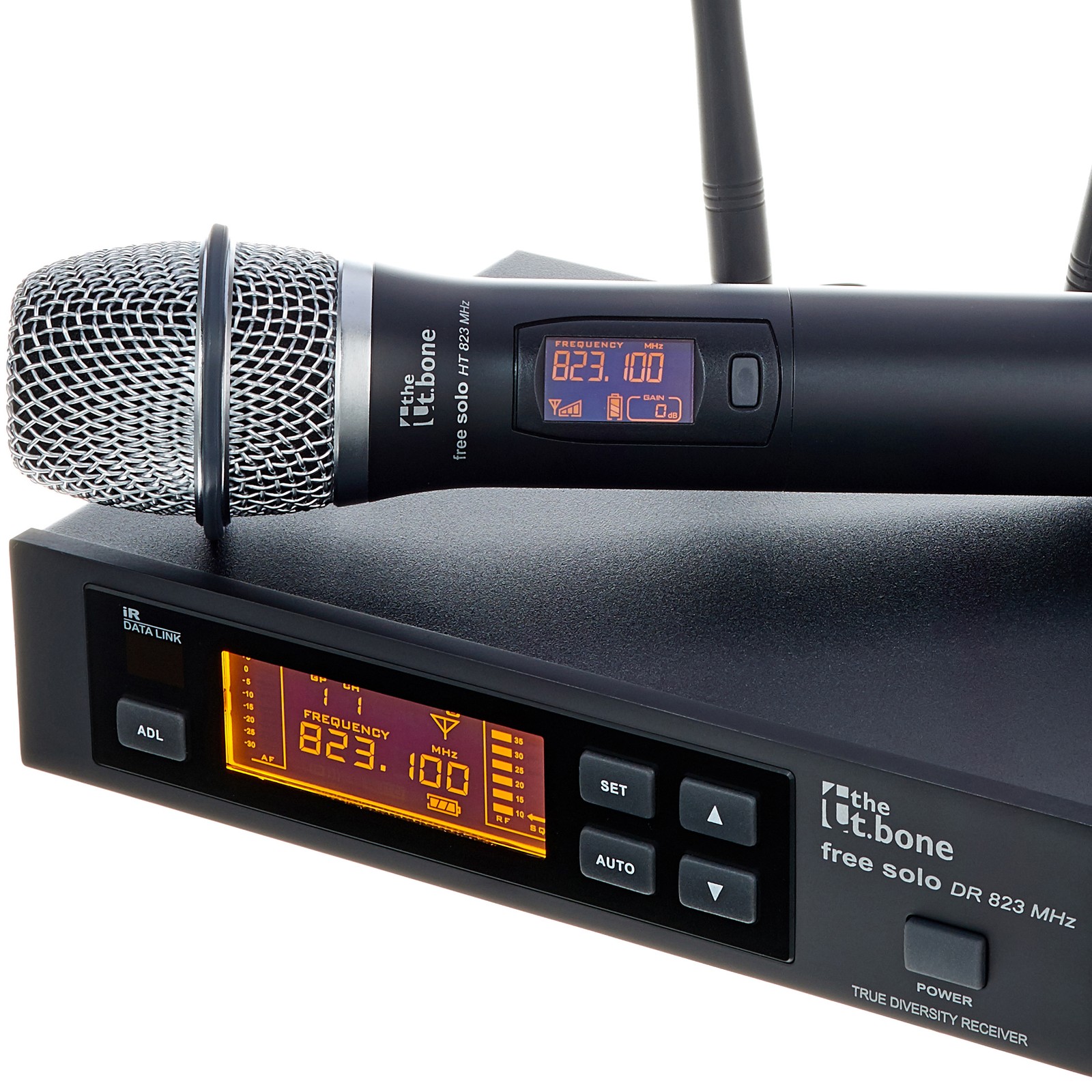 Displays an Mikrofon und Empfänger des the t.bone free solo HT 823 MHz UHF Funksystems