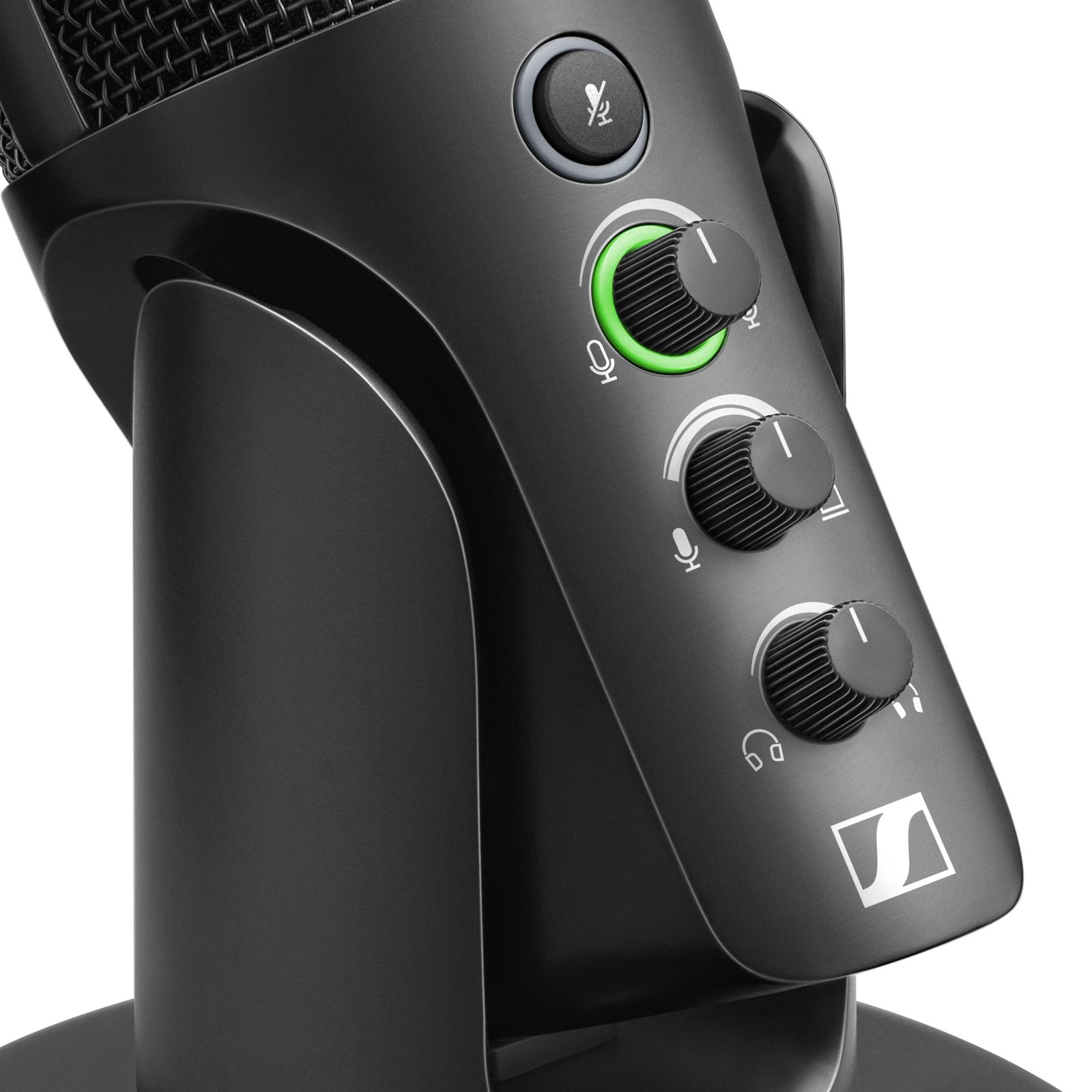 Controls and mute button on the Sennheiser Profile USB-C microphone