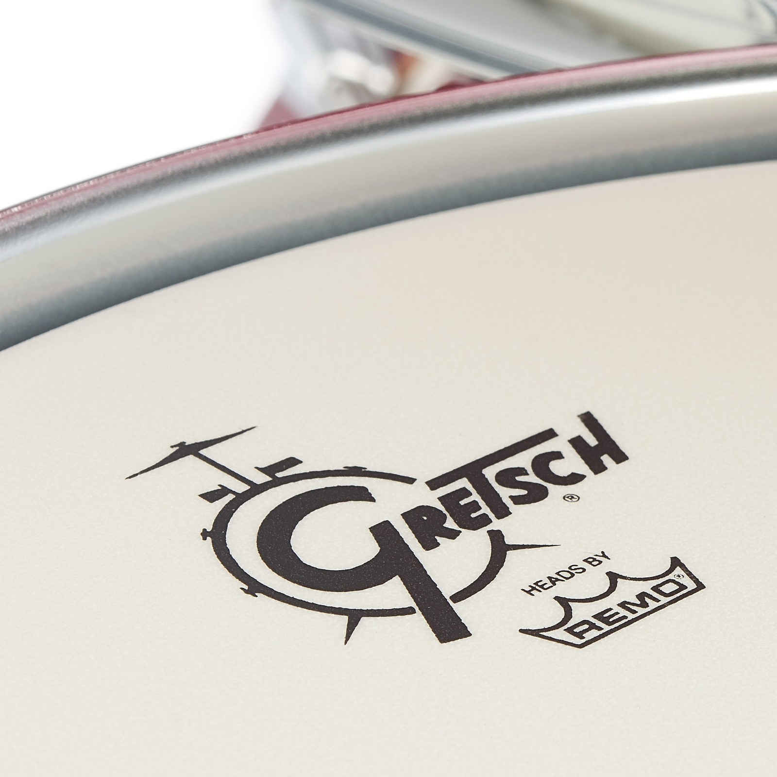 Weißes Bassdrumfell mit Gretsch-Logo