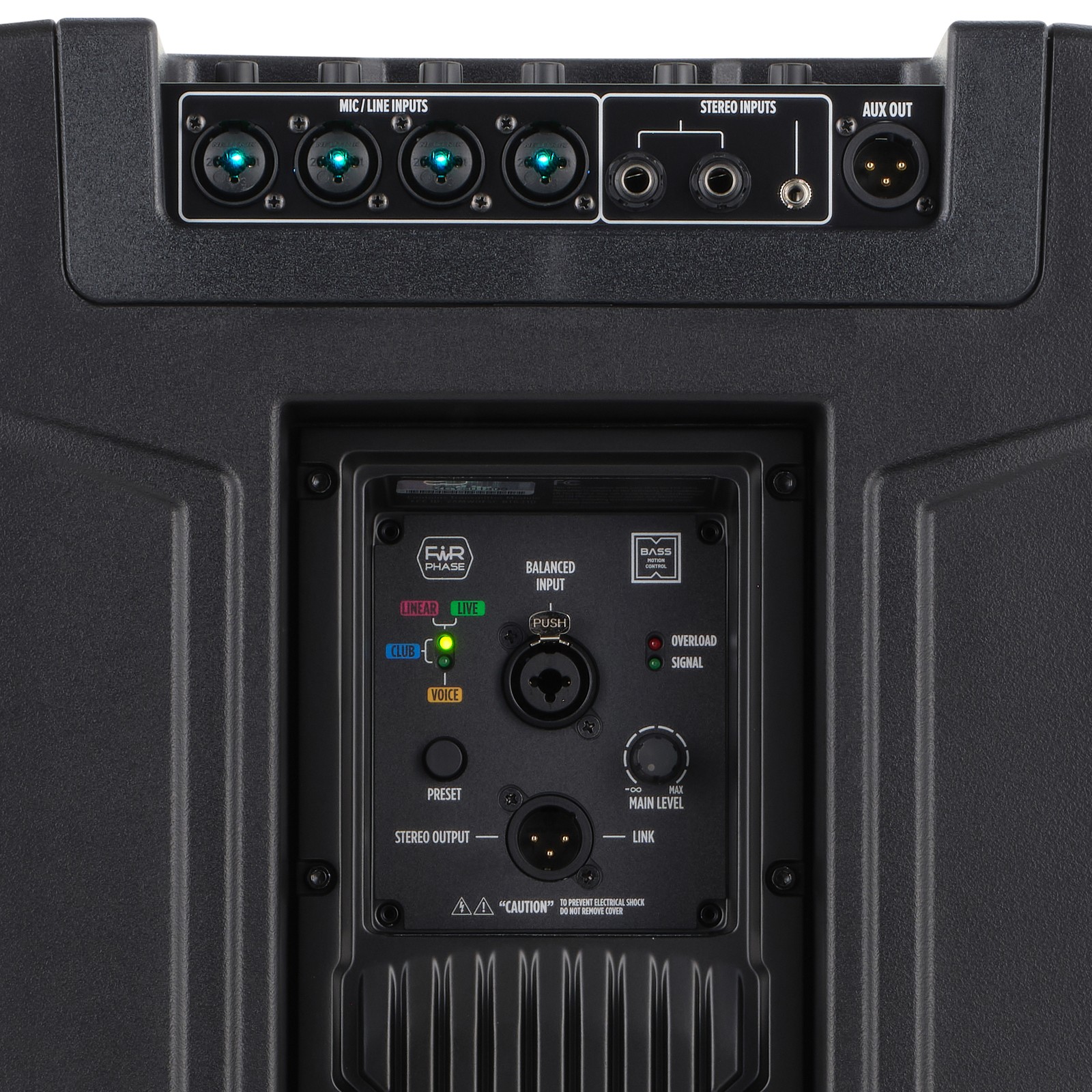 Bedienelemente und Anschlüsse des RCF EVOX JMIX9 Drei-Wege-Säulensystems