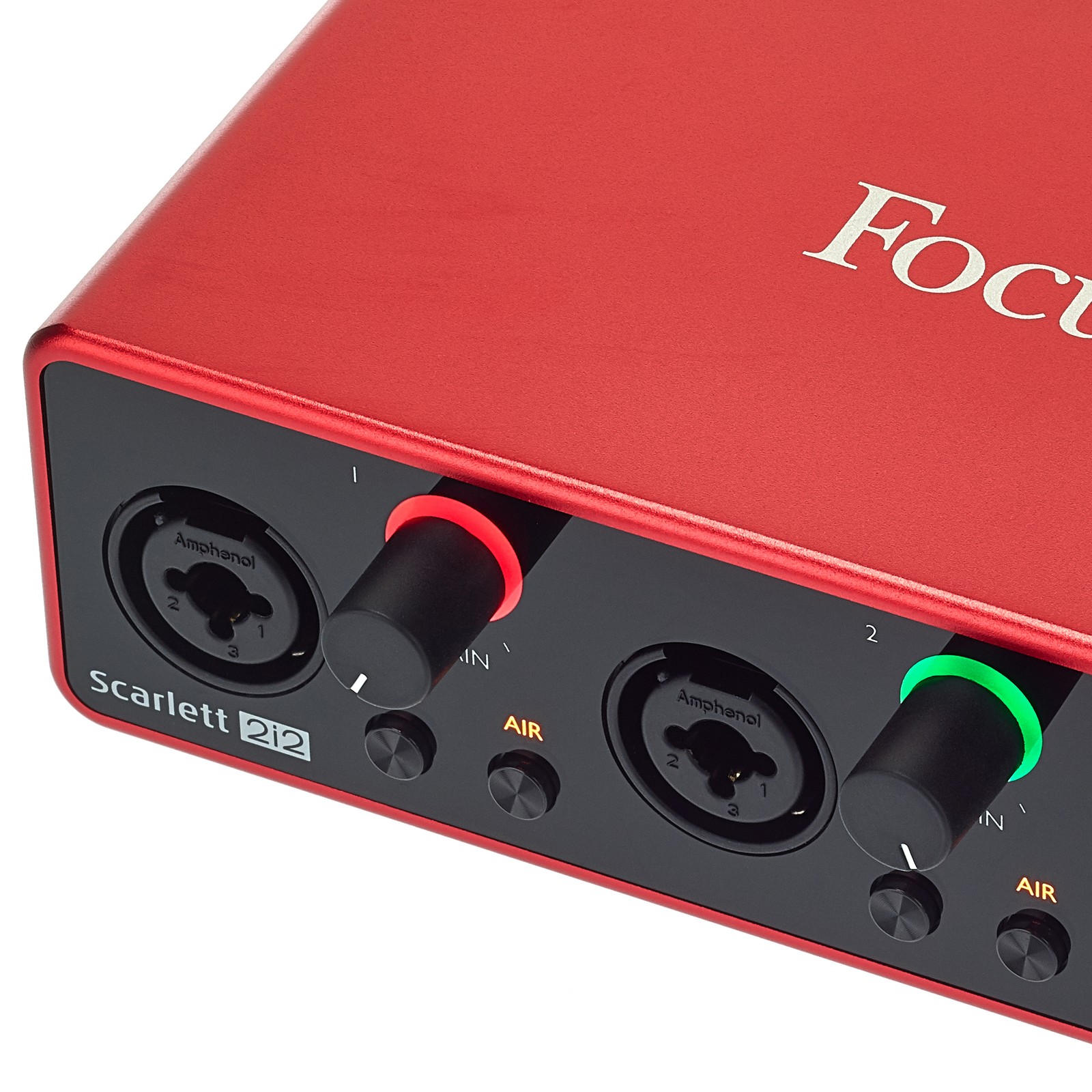 Entrées avec réglage de gain sur le côté gauche de la Focusrite Scarlett 2i2 3rd Gen
