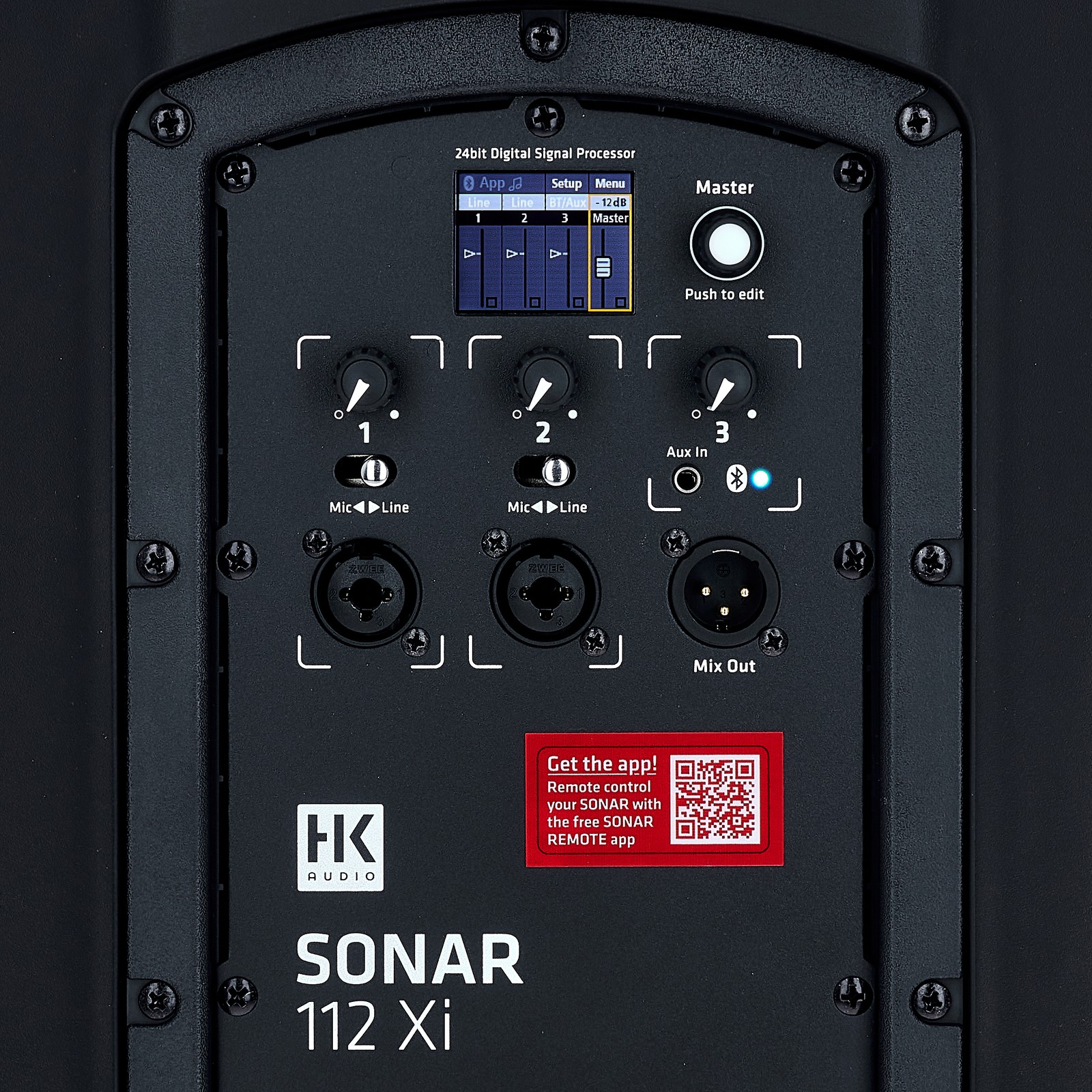 Anschlüsse und Regler auf der Rückseite des HK Audio Sonar 112 Xi 