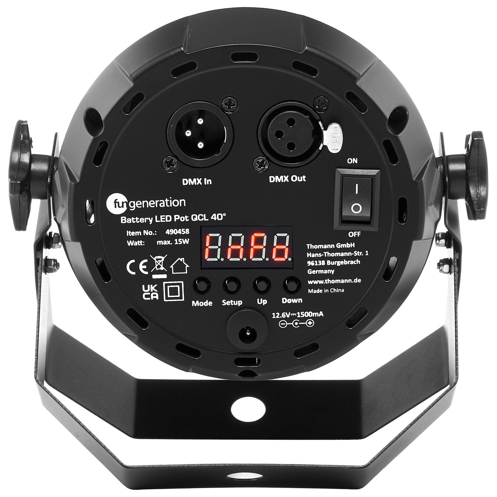 Rear view of the Fun Generation Battery LED Pot QCL 40° with Control Elements