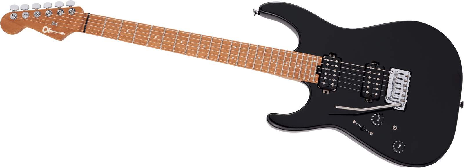 Schwarze Linkshänder E-Gitarre Charvel Pro-Mod DK24 HH 2PT CM LH BLK