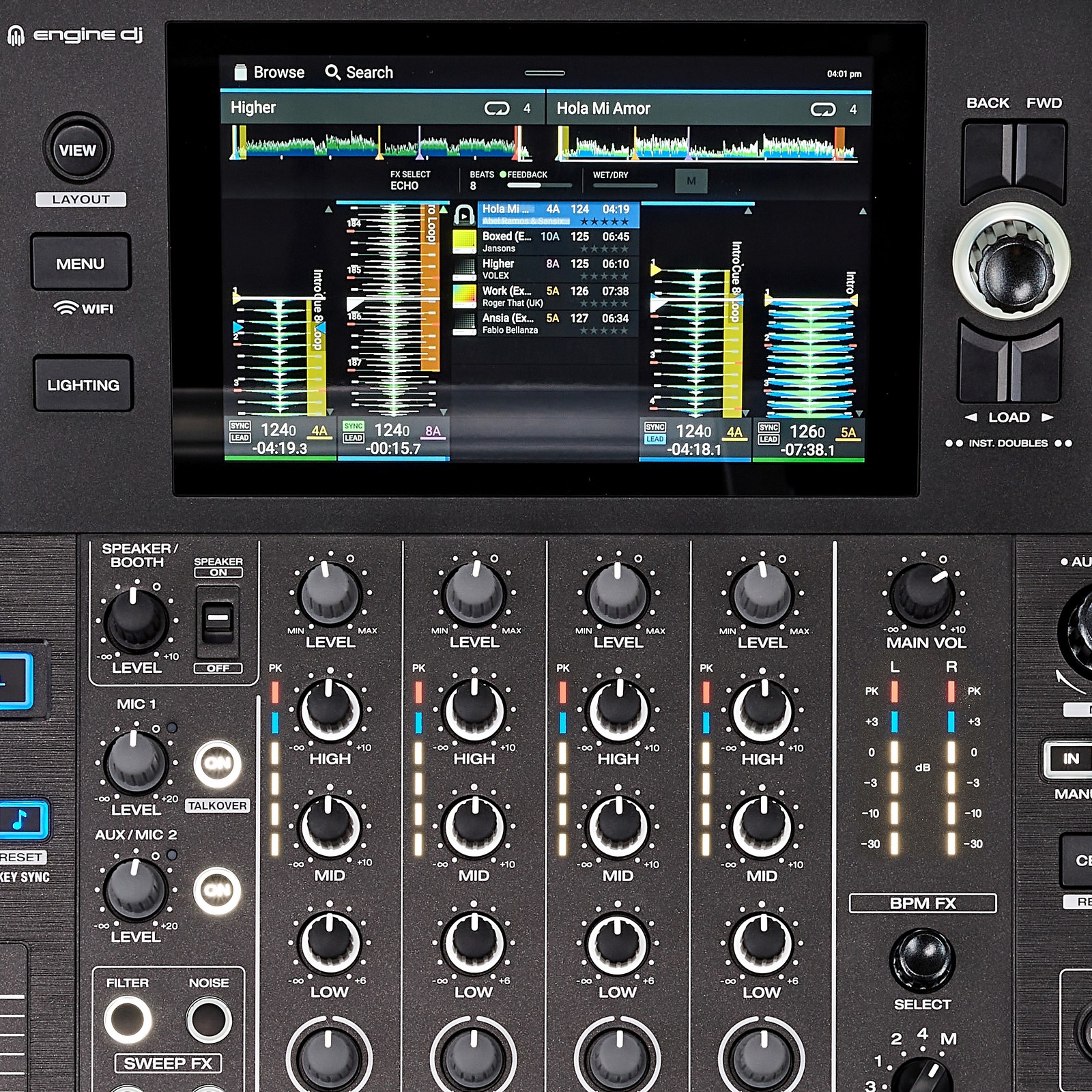 Bildschirm und Regler am Denon DJ SC Live 4