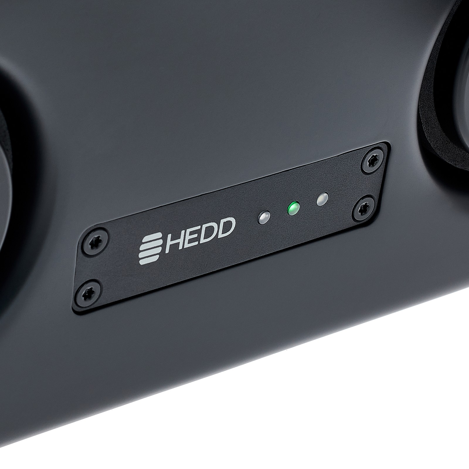 Manufacturer's logo on the HEDD Bass 08, studio subwoofer