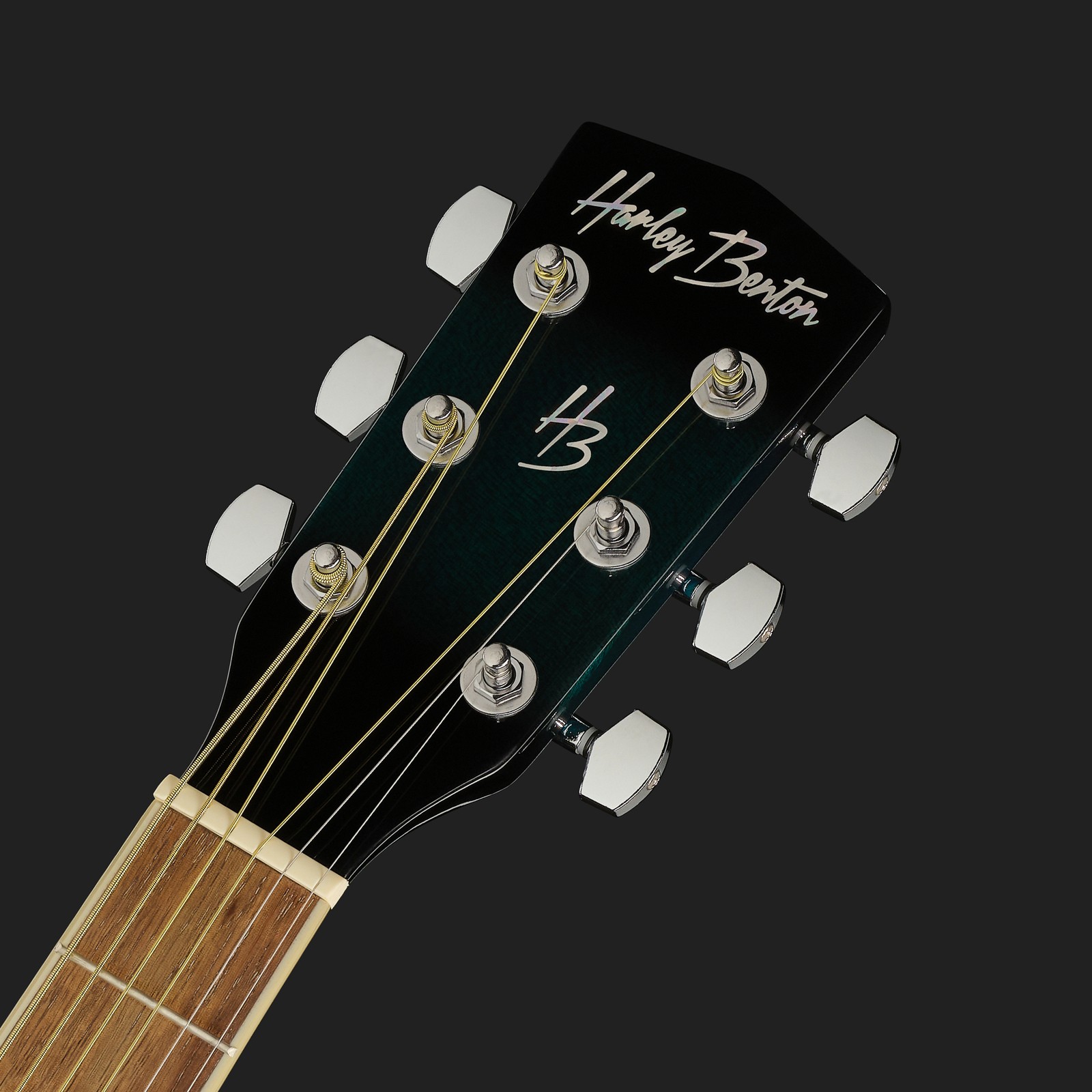 Headstock of the Harley Benton D-120CE TB acoustic steel guitar