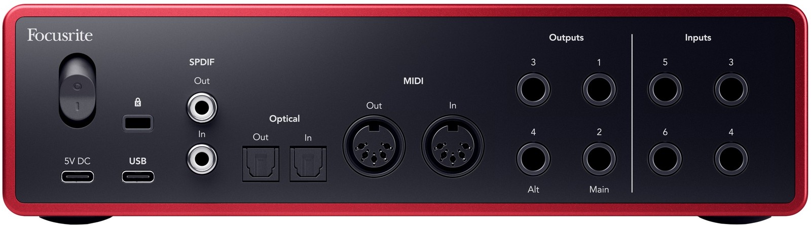 Rear panel on the Focusrite Scarlett 16i16 4th Gen