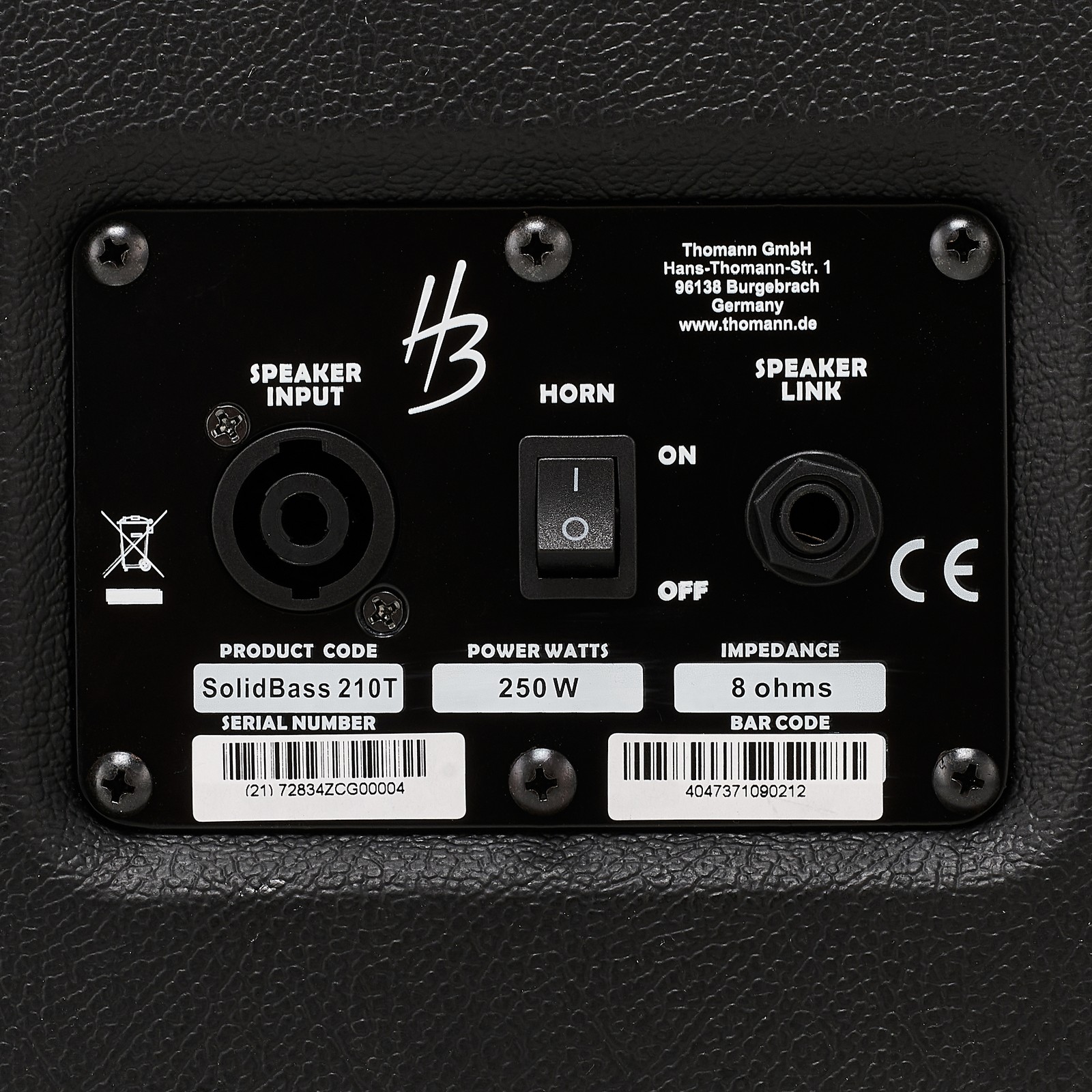Anschlüsse auf der Rückseite der Harley Benton SolidBass 210T Box für E-Bass