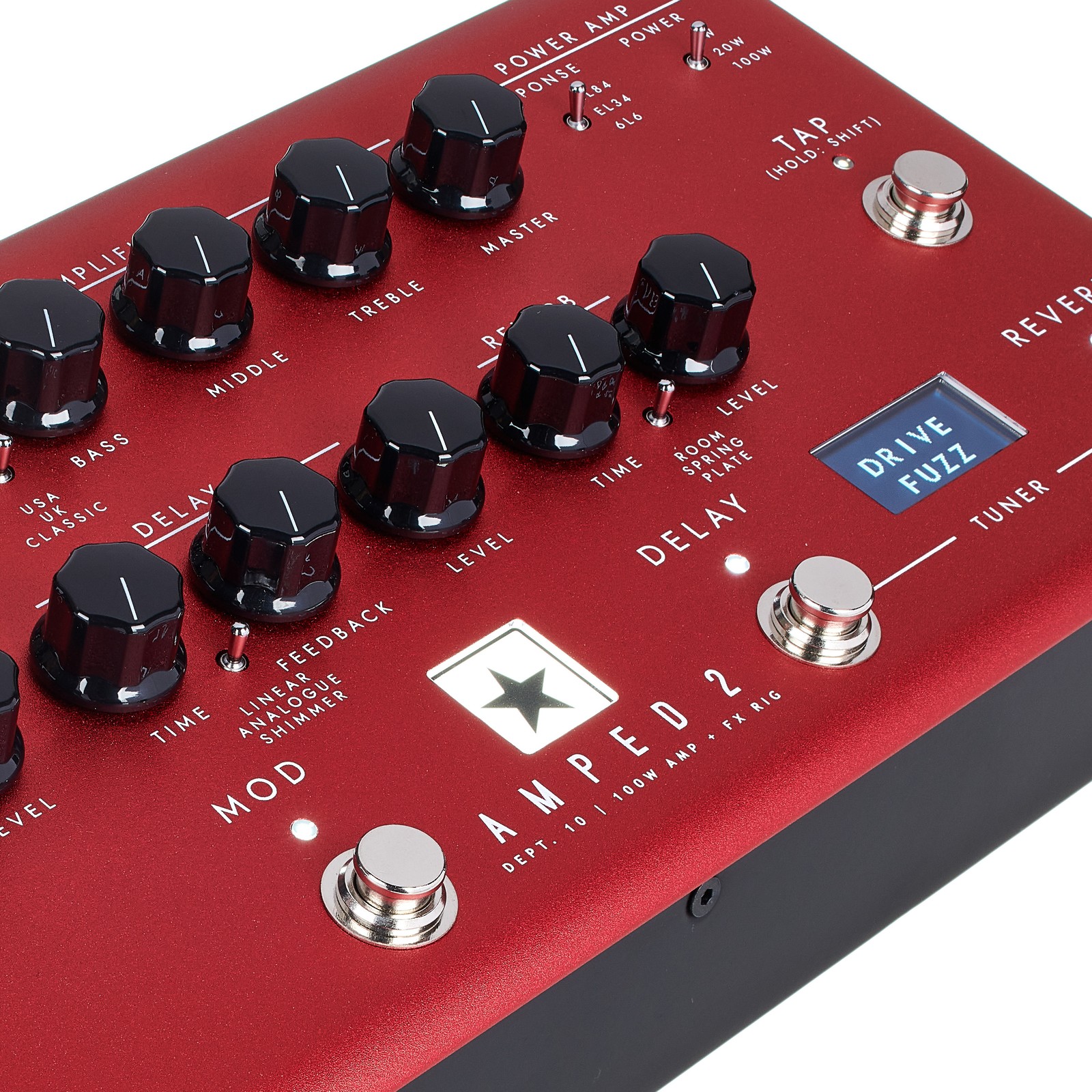Tasten und Regler auf dem Blackstar Dept. 10 Amped 2