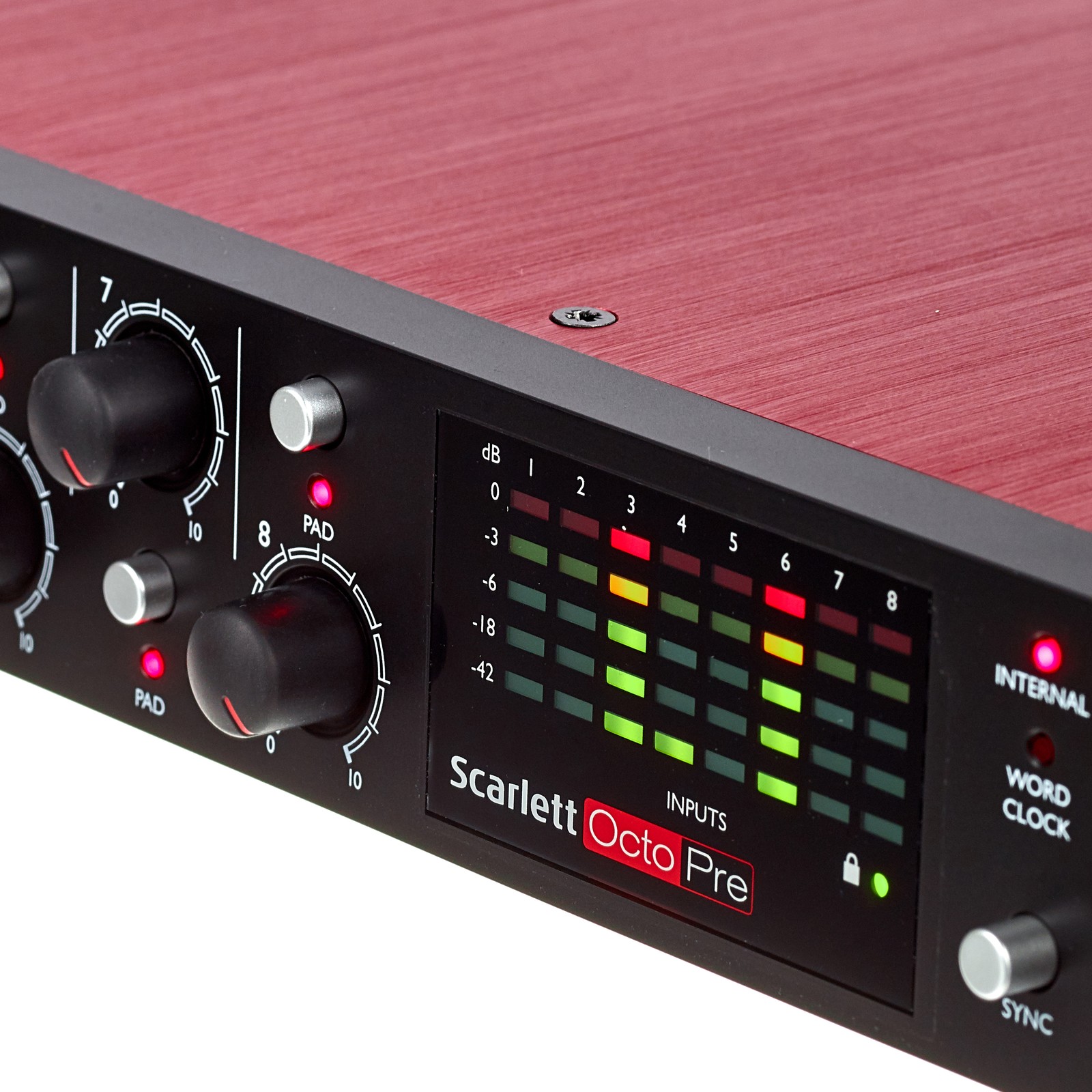 Input Volume Anzeige rechts am Focusrite Scarlett OctoPre