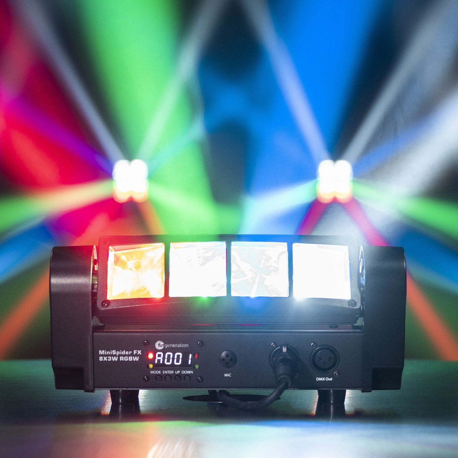 Fun Generation MiniSpider FX 8x3W RGBW, Lichtbeispiel