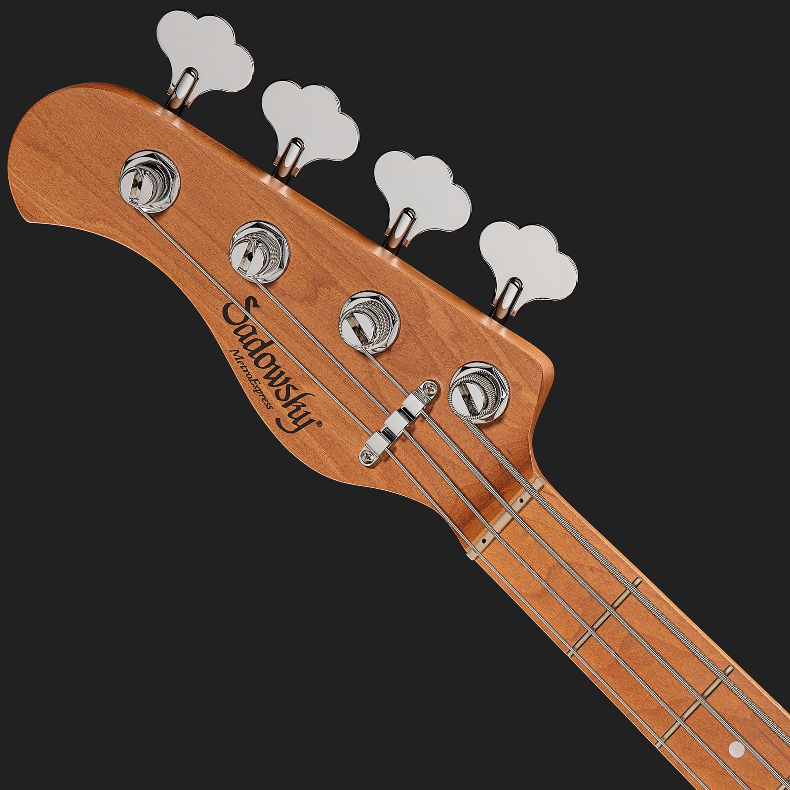 Kopfplatte von einem Sadowsky 4-Saiter Linkshänder E-Bass