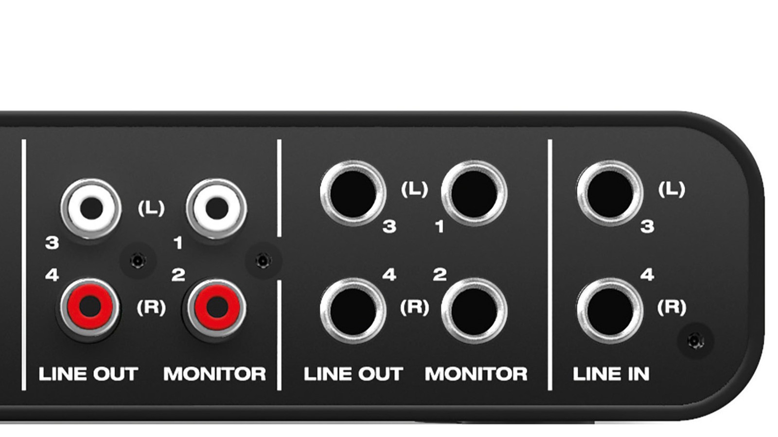 Rückseite mit Anschlüssen des MOTU M4 4-Kanal USB C Audiointerface