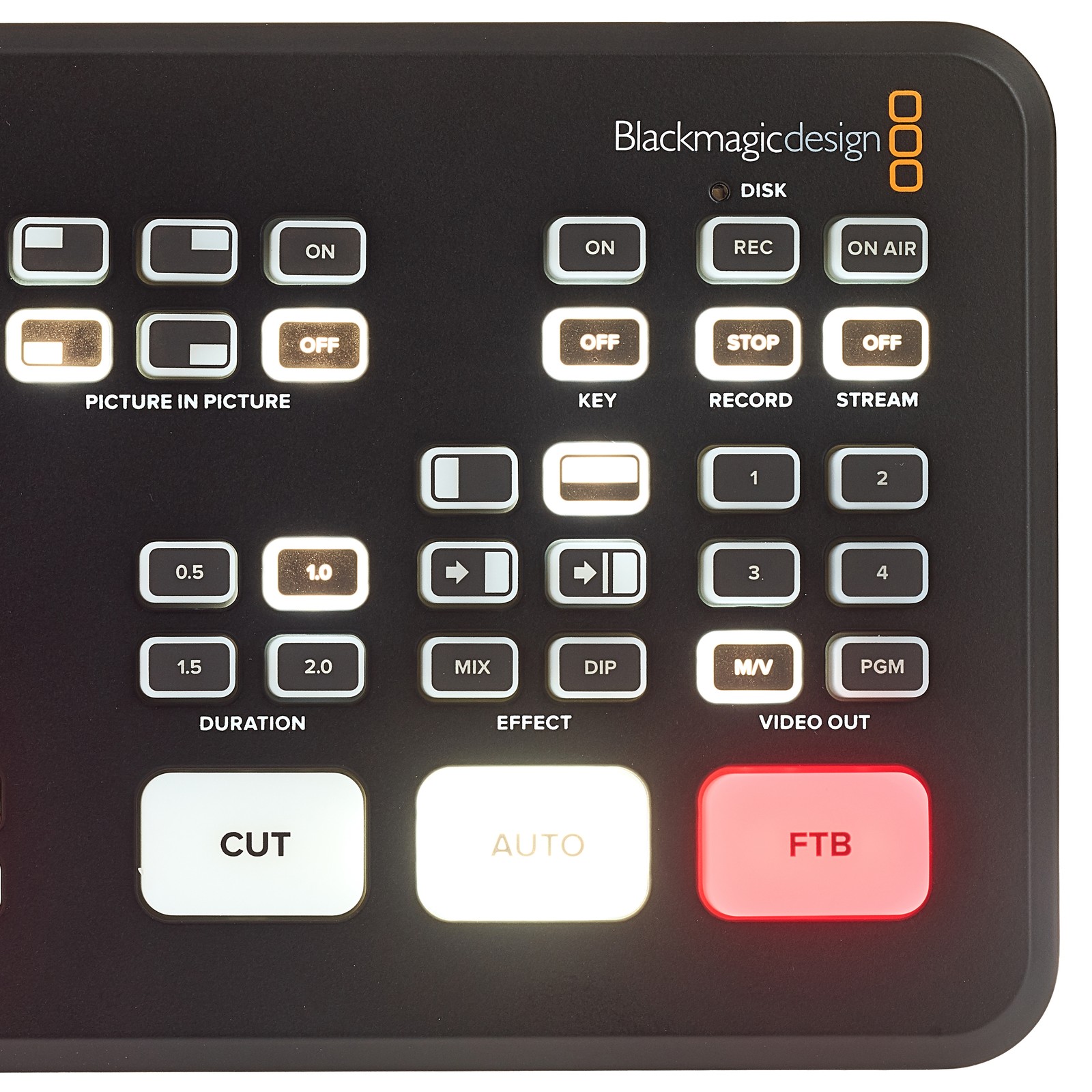 Controls on the Blackmagic Design ATEM Mini Pro Video Mixer