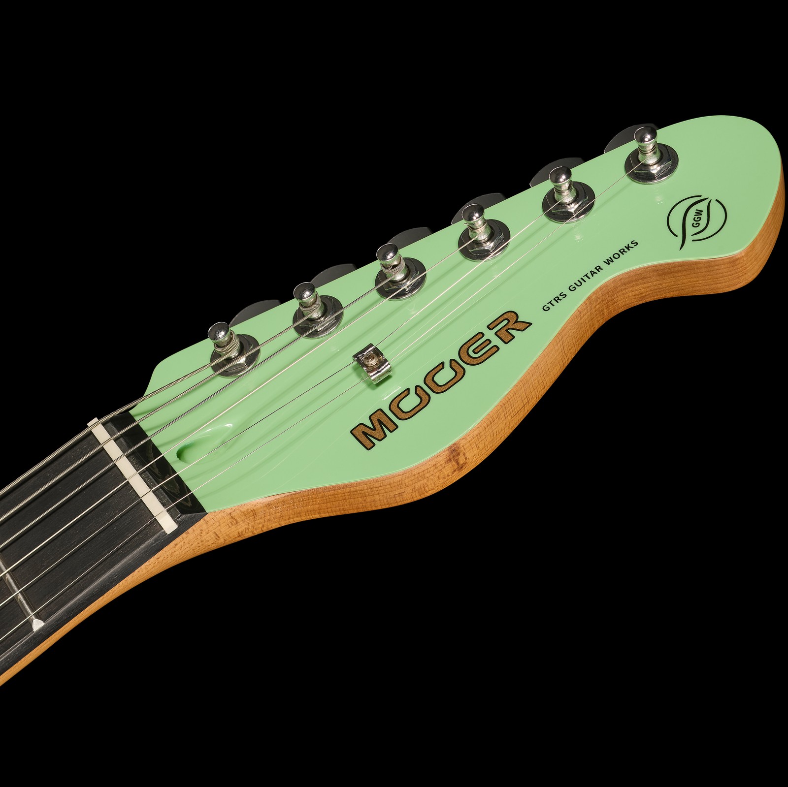 Headstock on the Mooer MSC10 Pro Guitar Surf Green