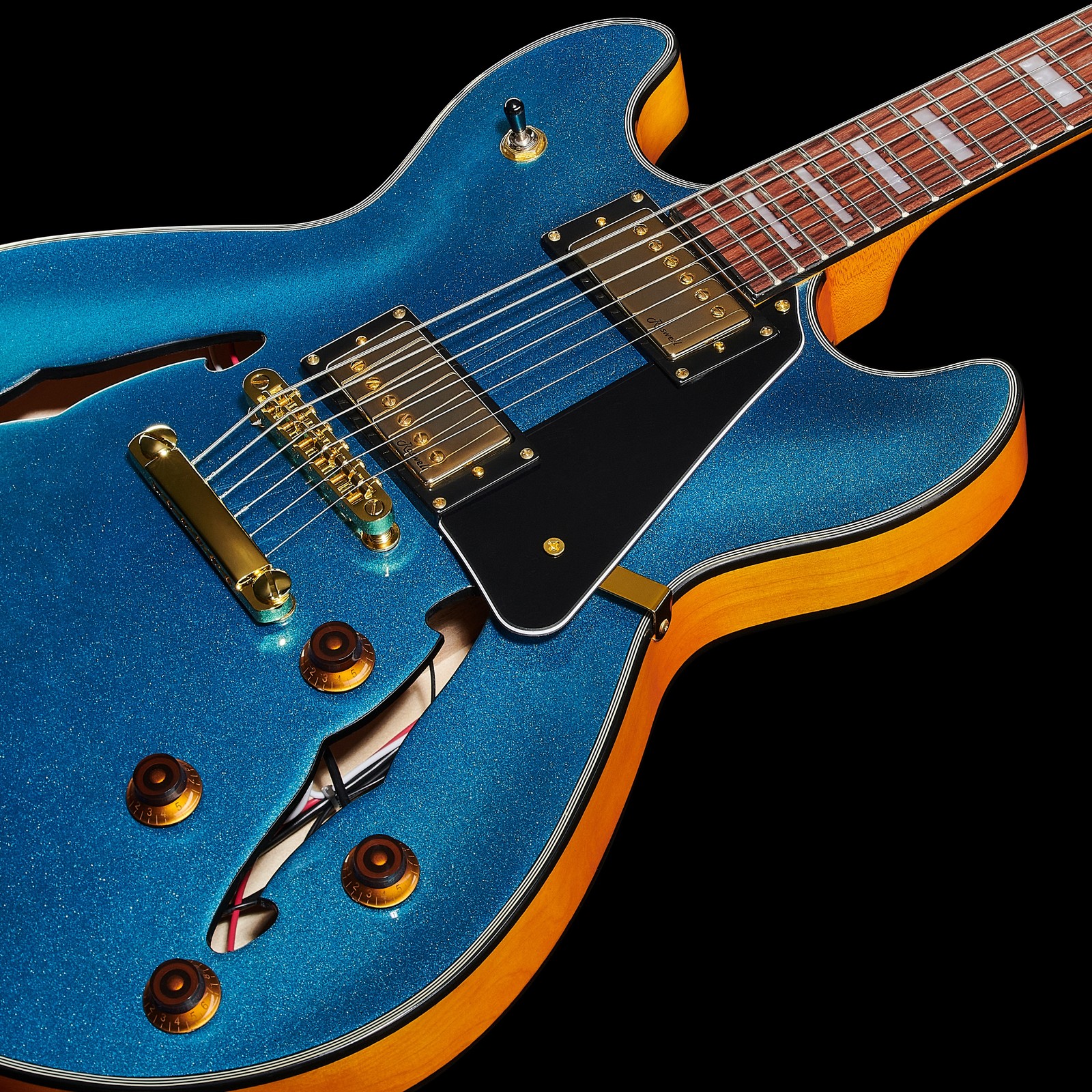 Harley Benton HB-35Plus Metallic Blue Guitarra eléctrica semihueca frontal del cuerpo