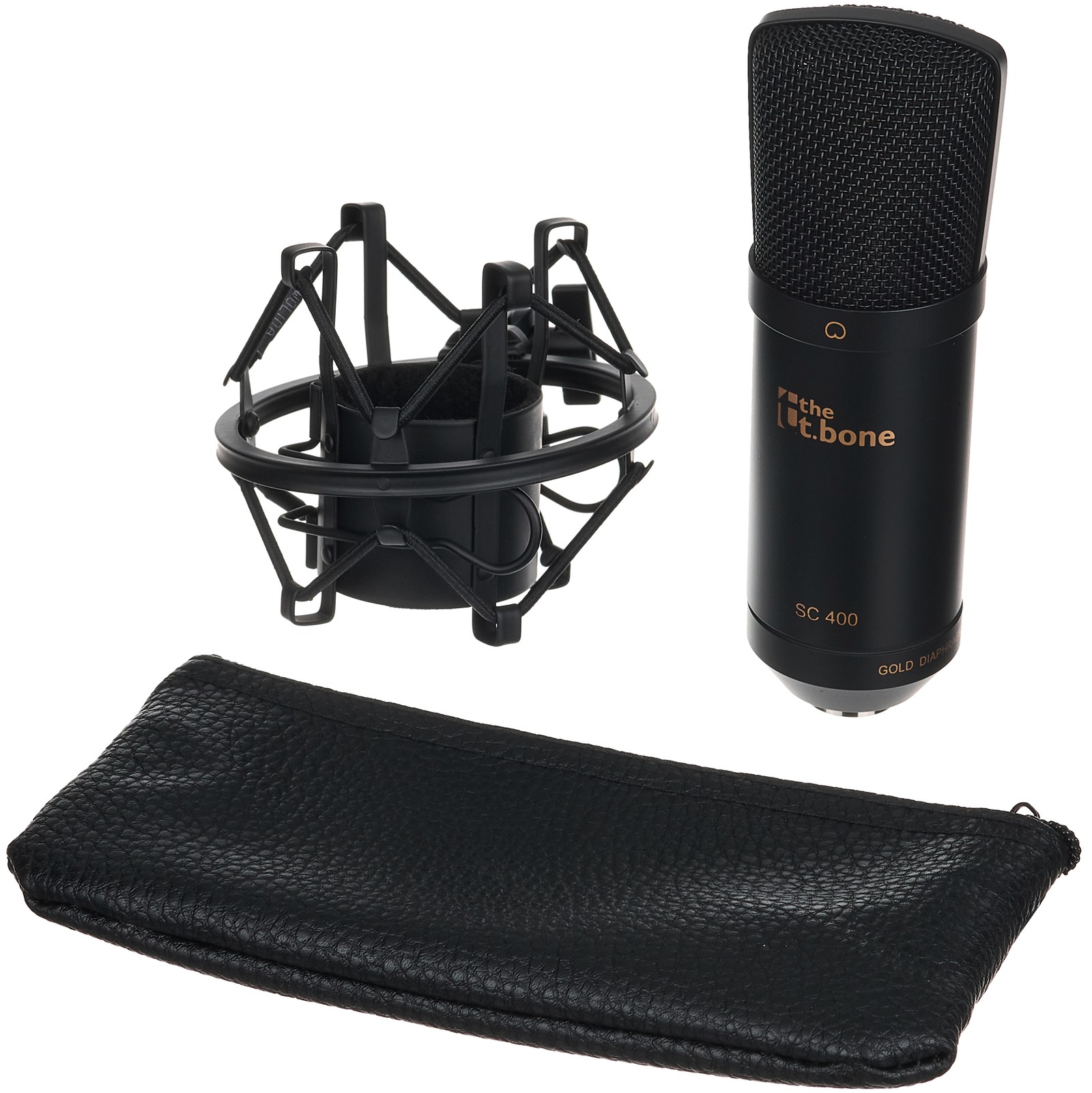 the t.bone SC 400 Studio Large Diaphragm Condenser Microphone with accessories