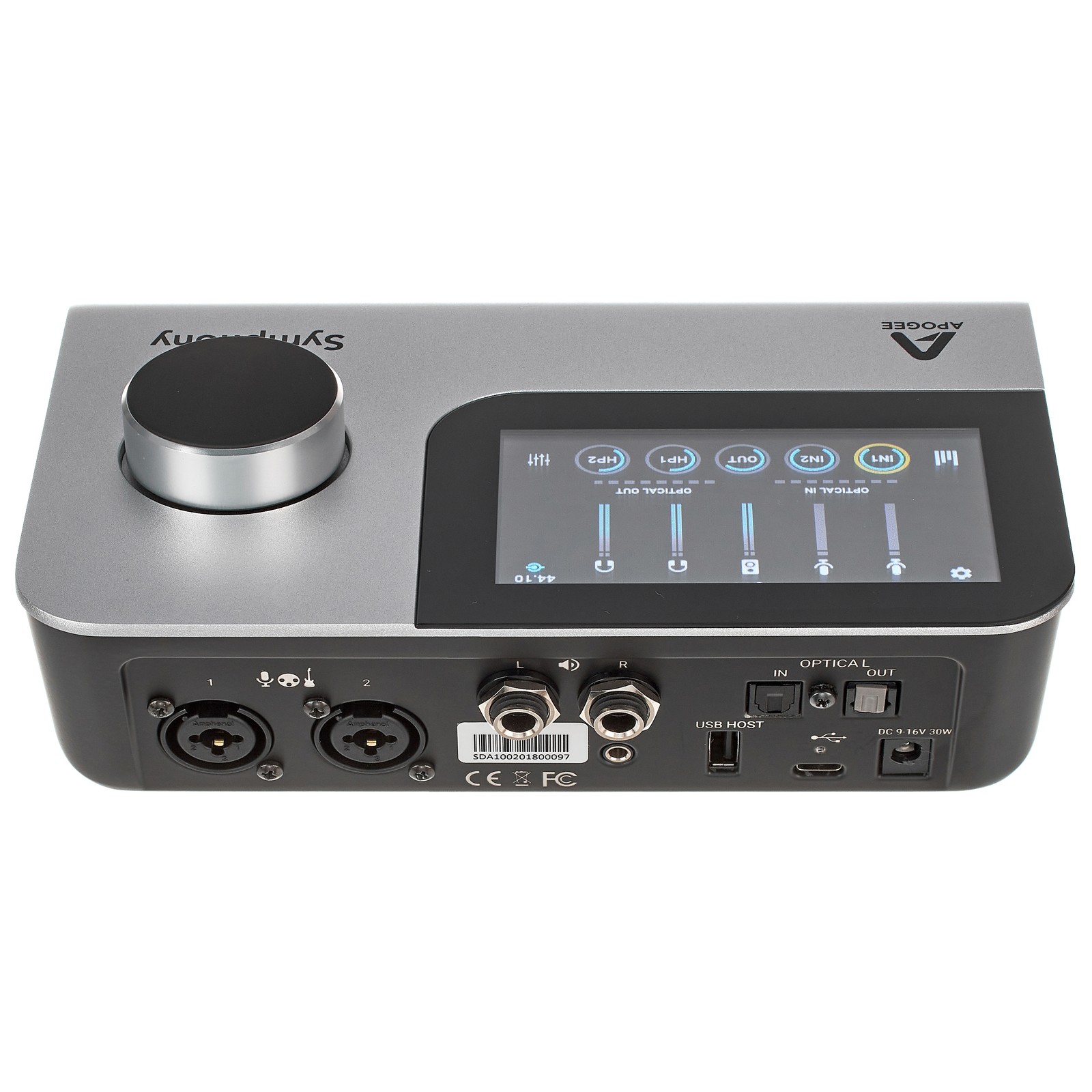 Vista trasera de las conexiones de la Apogee Symphony Desktop Interfaz de audio USB-C