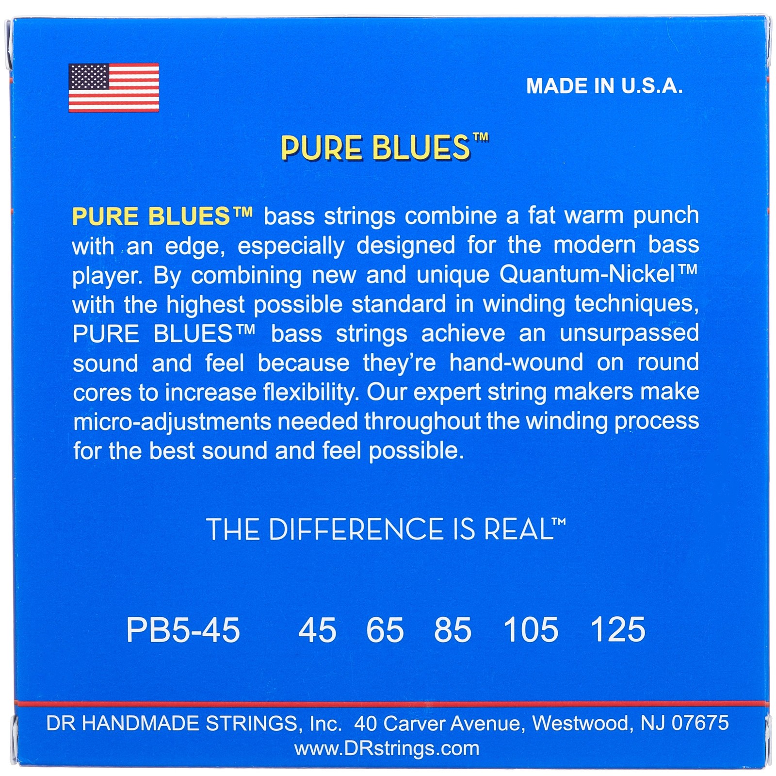 Rückseite der Verpackung der DR Strings Pure Blues PB5-45