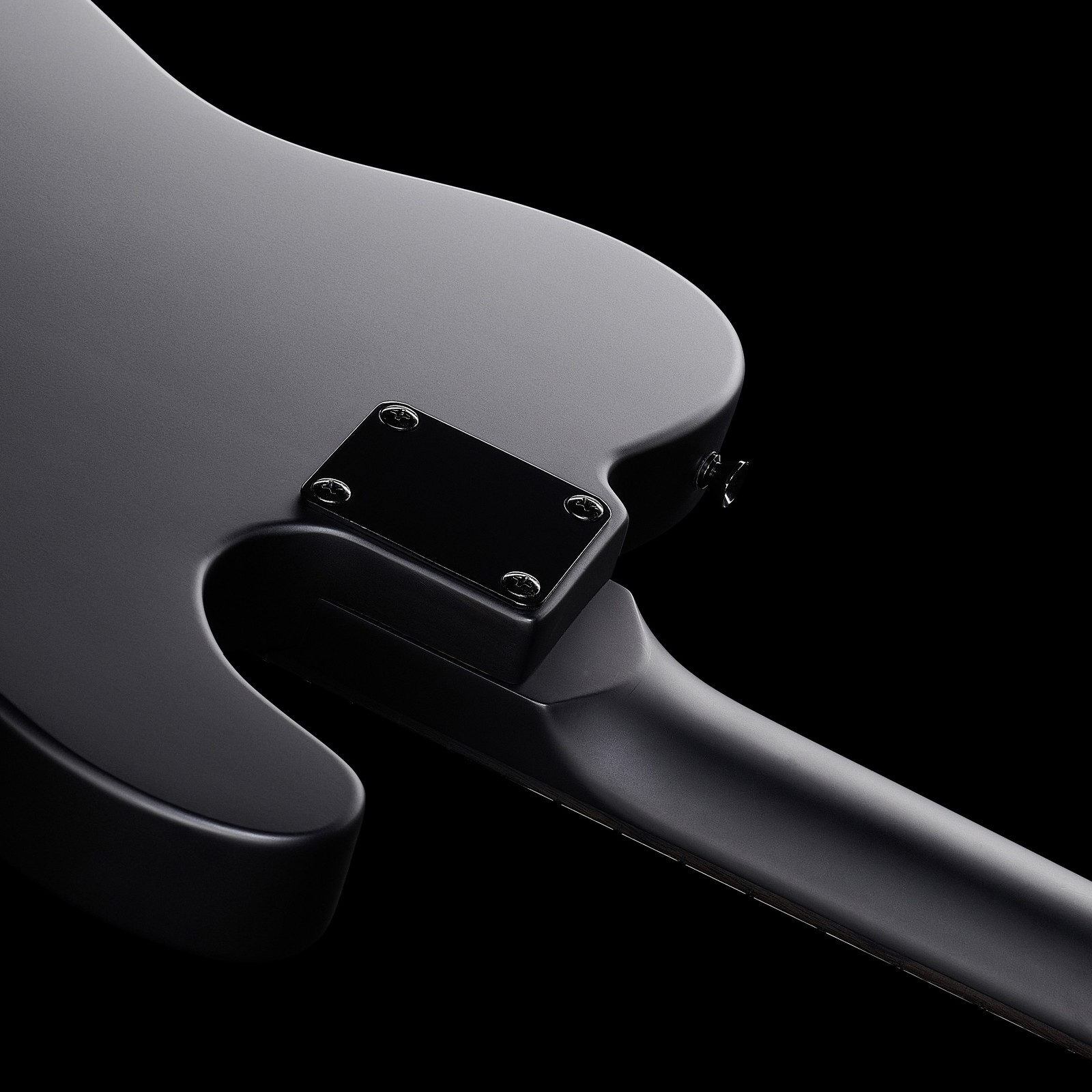 Rear view of the Harley Benton TE-20HH LH body in matt black, with bolt-on neck joint