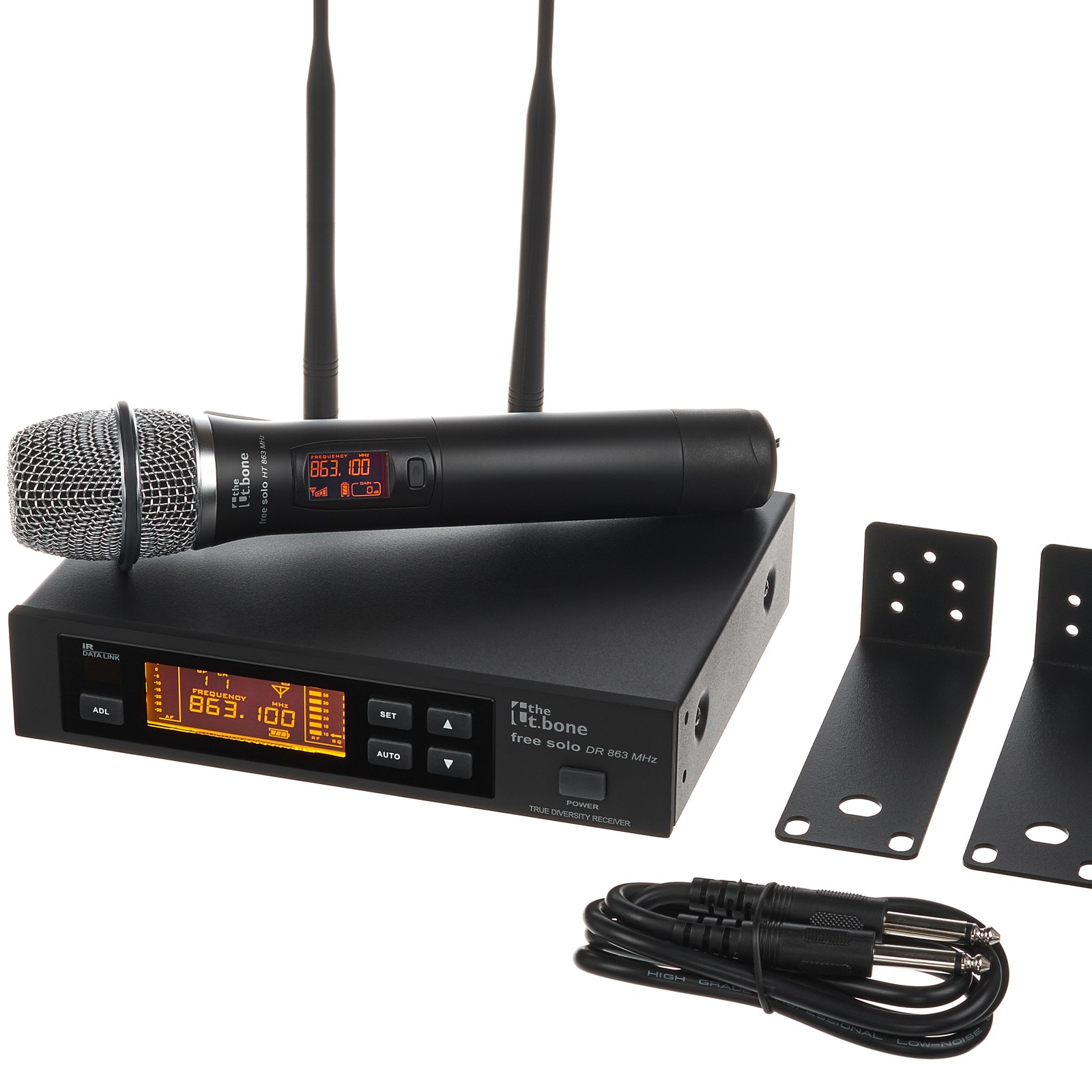 Funksystem the t.bone free solo HT 863 MHz mit Sender, Empfänger, Kabel und Rack-Mount
