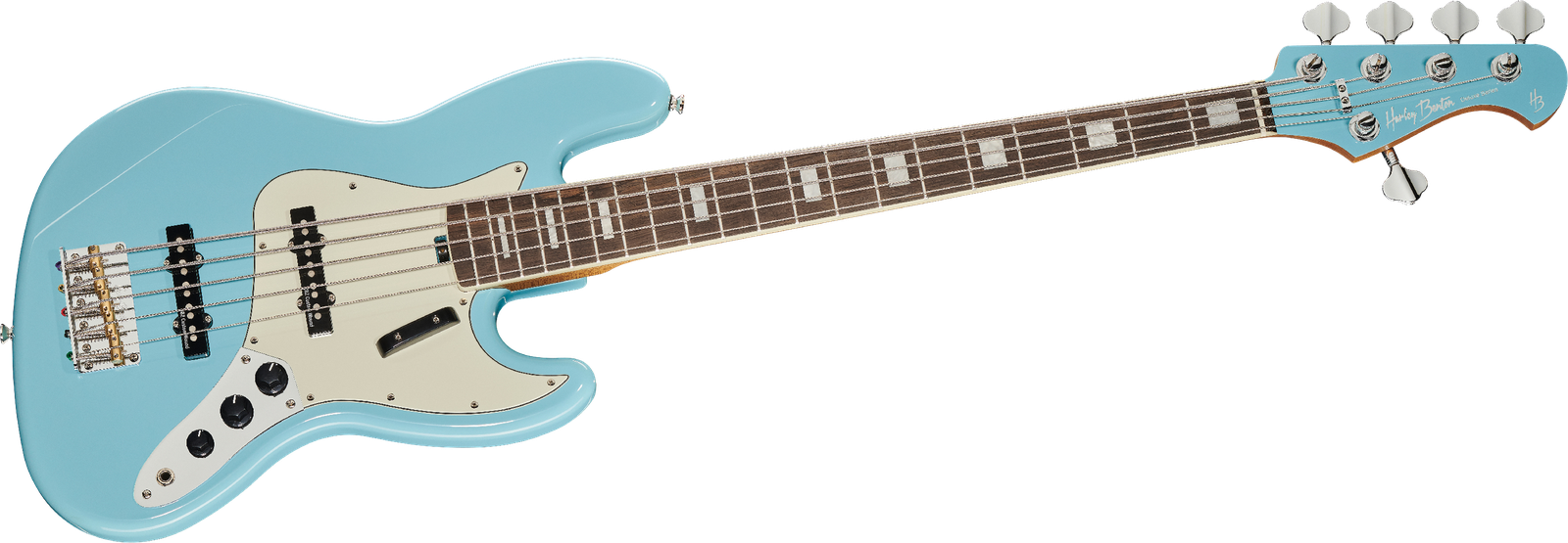 5-Saiter E-Bass Harley Benton MV-5JB Daphne Blue Frontalansicht