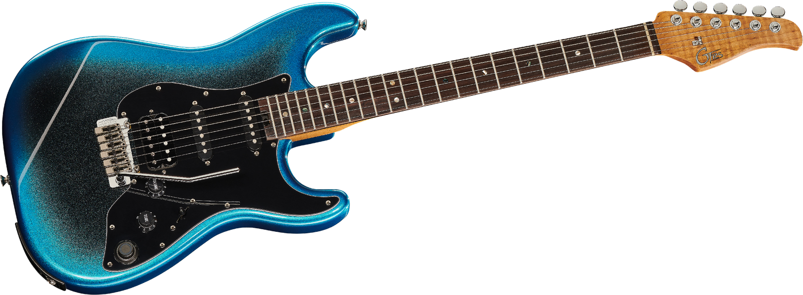 Front view of the Mooer GTRS Guitars Intelligent Professional 800 electric guitar in Dark Night