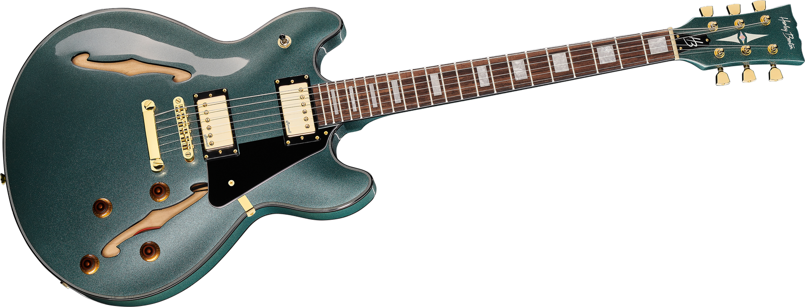 Guitare semi-hollow Harley Benton HB-35Plus Gunmetal Blue, vue de face