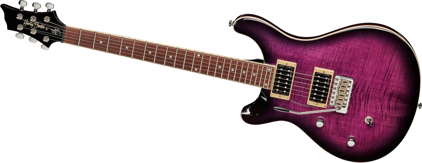 Frontansicht Linkshänder E-Gitarre Harley Benton CST-24T LH Purple Burst